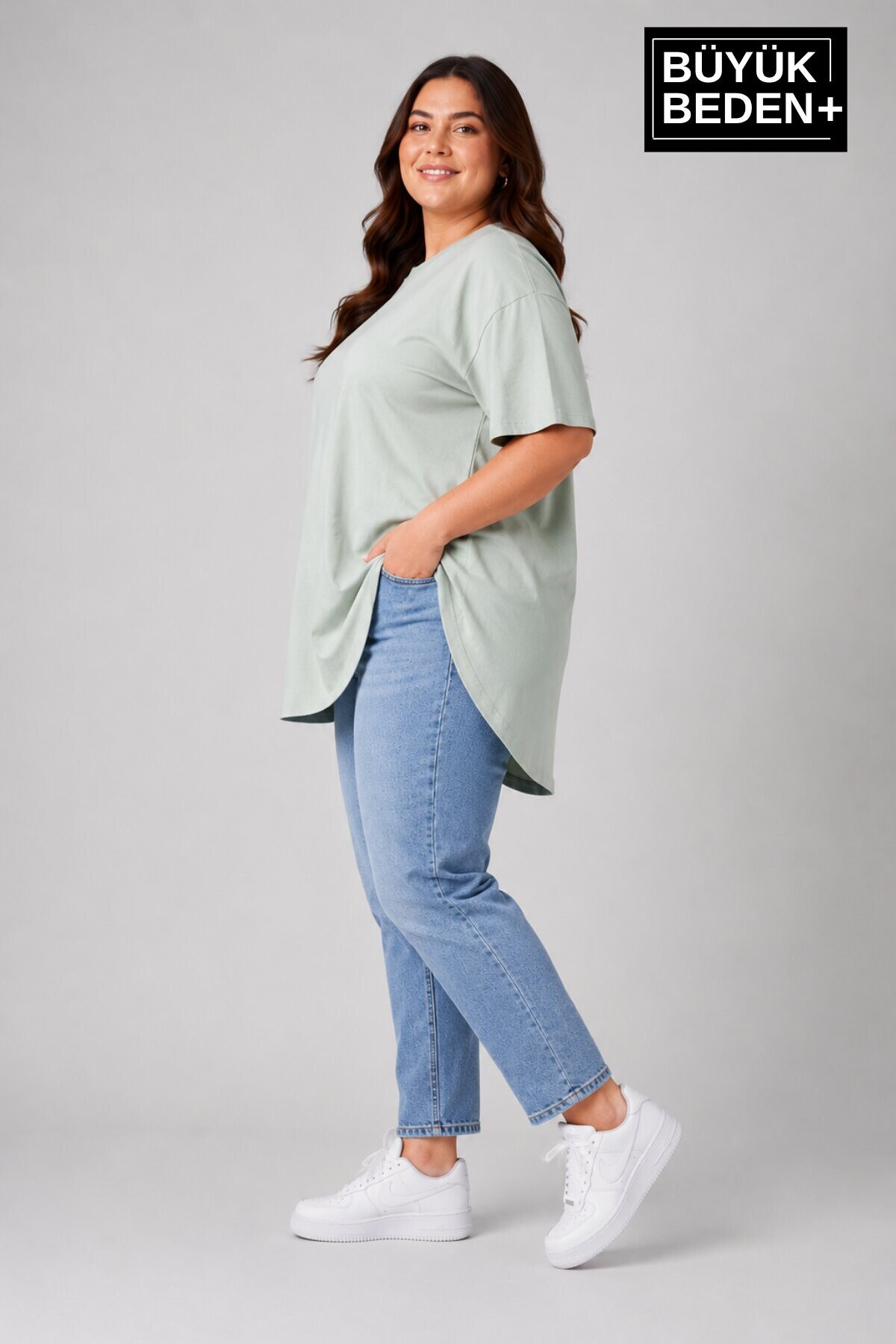 Süperlife Büyük Beden Kadın Bisiklet Yaka Basic Oval Etek Detalylı 3xl-6xl Uzun Tunik SPR26BTSK502