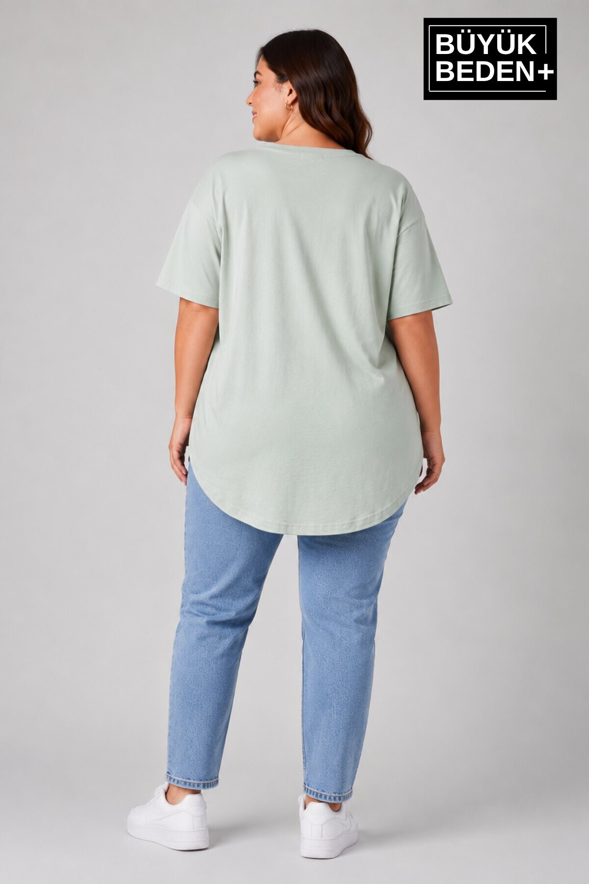 Süperlife Büyük Beden Kadın Bisiklet Yaka Basic Oval Etek Detalylı 3xl-6xl Uzun Tunik SPR26BTSK502