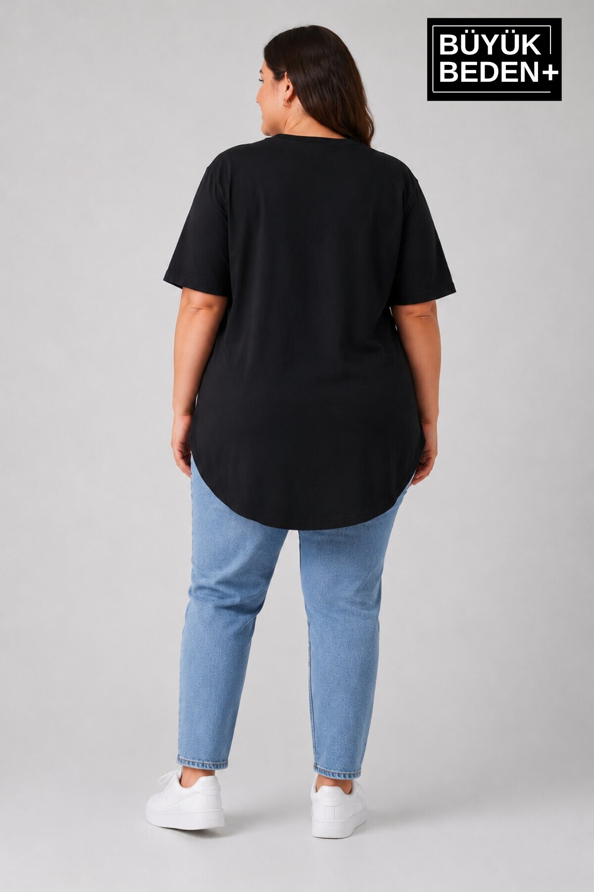 Süperlife Büyük Beden Kadın Bisiklet Yaka Basic Oval Etek Detalylı 3xl-6xl Uzun Tunik SPR26BTSK502