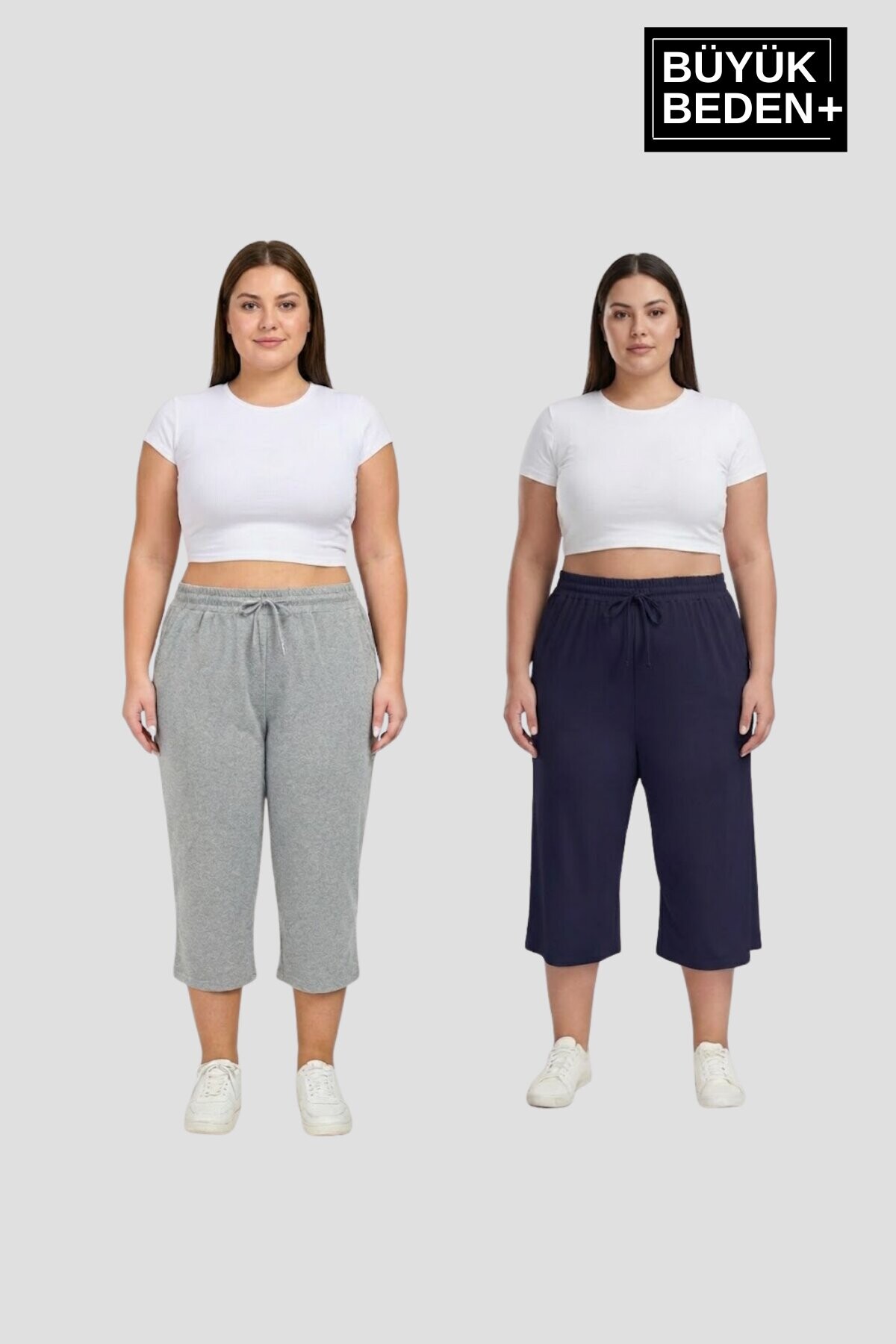 Büyük Beden Kadın İkili Set Kapri Şort Rahat Kalıp 3XL-6XL SPR26BSRK591+2