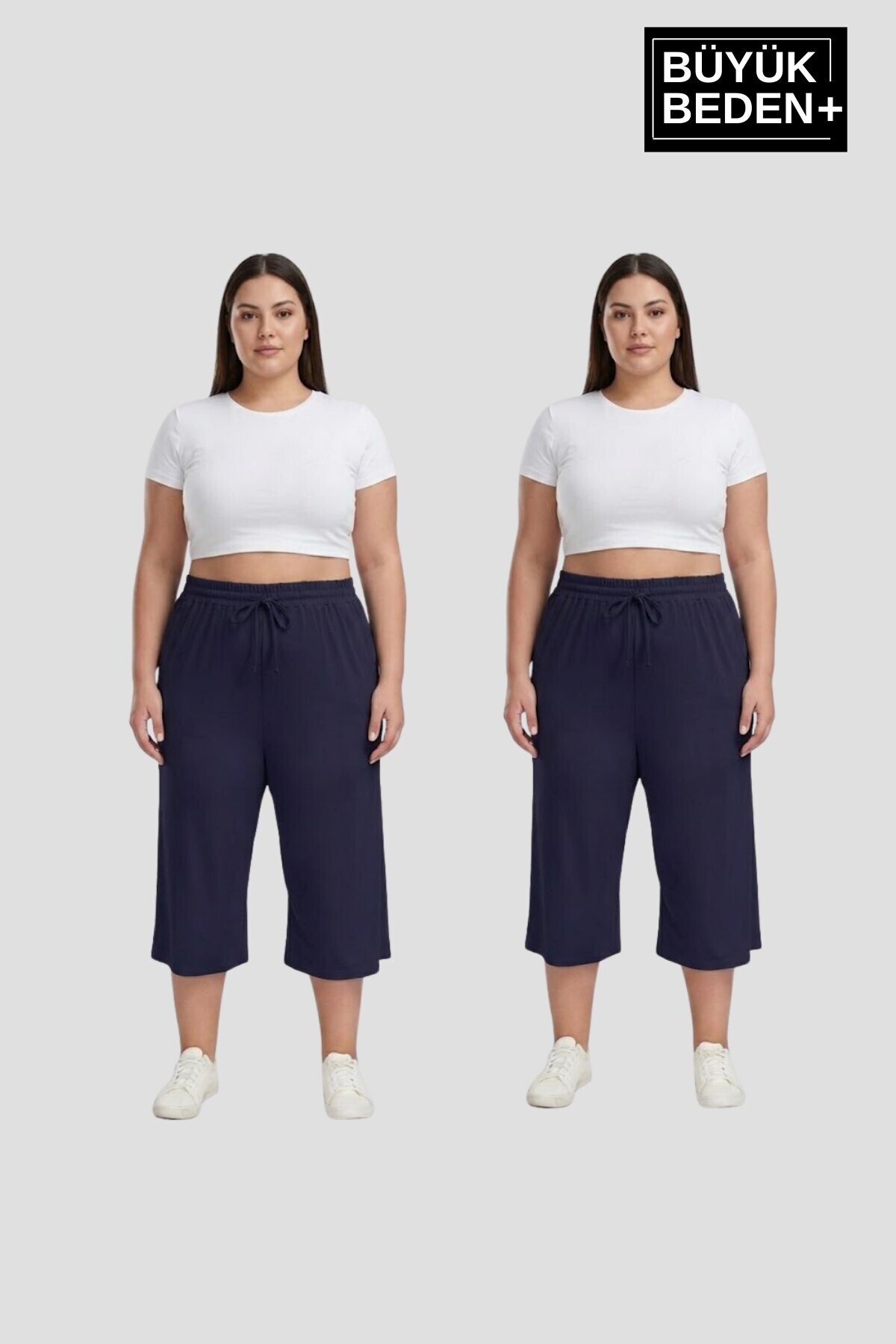 Büyük Beden Kadın İkili Set Kapri Şort Rahat Kalıp 3XL-6XL SPR26BSRK591+2