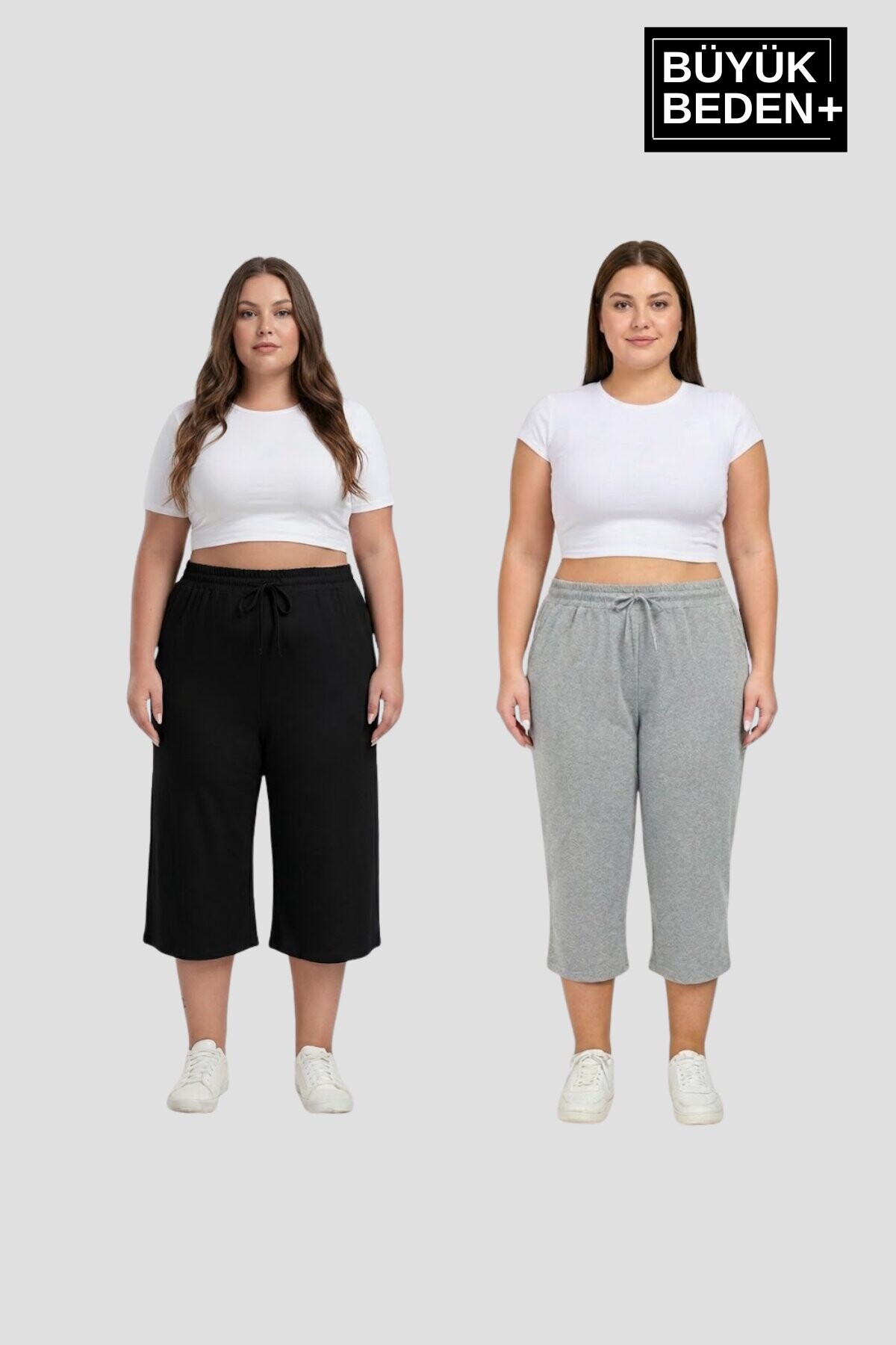 Büyük Beden Kadın İkili Set Kapri Şort Rahat Kalıp 3XL-6XL SPR26BSRK591+2