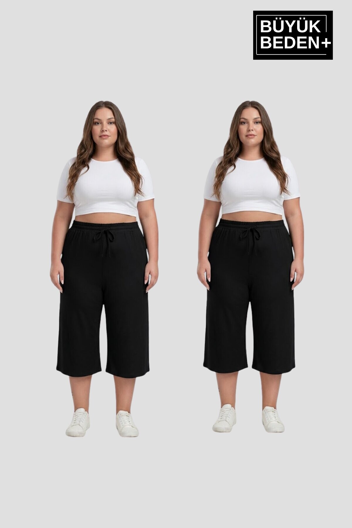 Büyük Beden Kadın İkili Set Kapri Şort Rahat Kalıp 3XL-6XL SPR26BSRK591+2