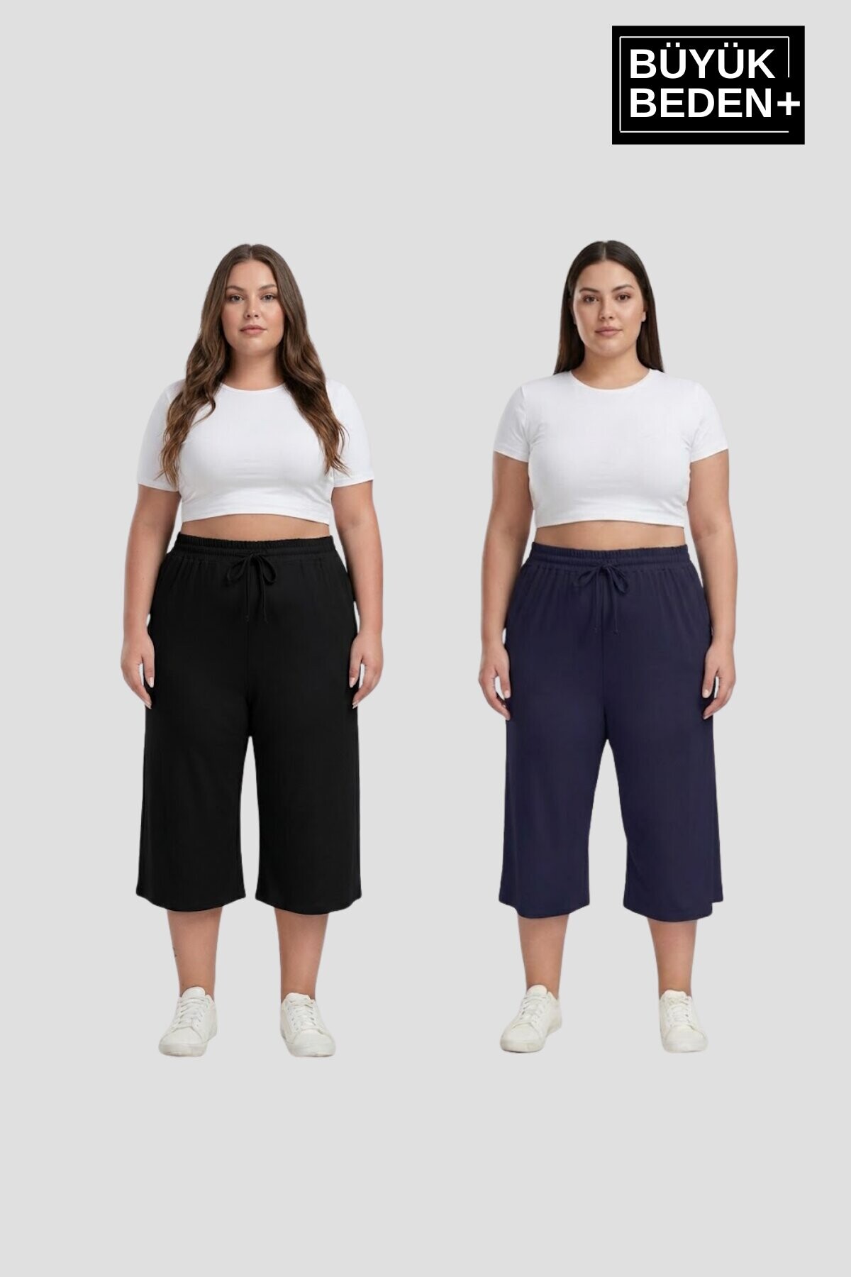Büyük Beden Kadın İkili Set Kapri Şort Rahat Kalıp 3XL-6XL SPR26BSRK591+2