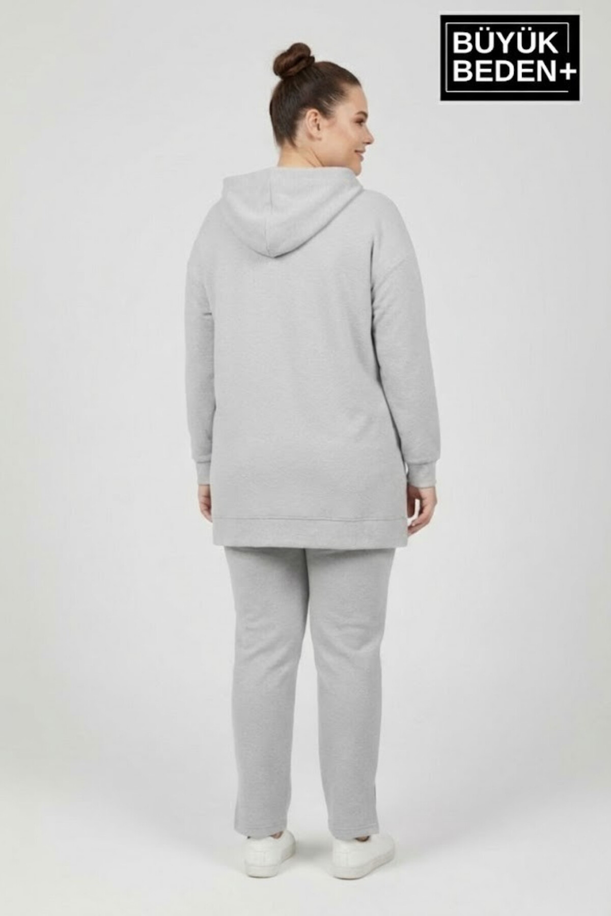 Büyük Beden Kapşonlu M Baskılı Tunik ince Sweatshırt  SPR26BTK991-4