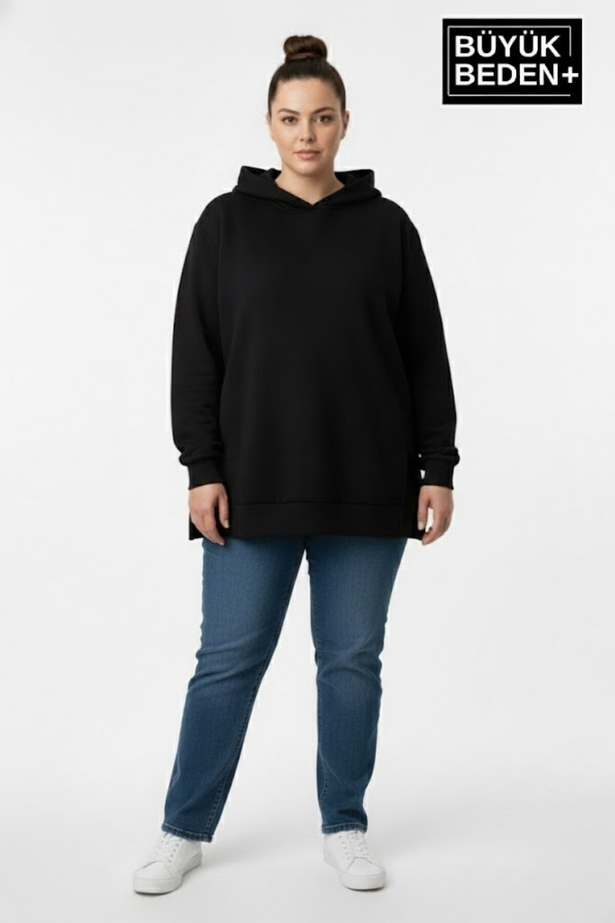 Büyük Beden Kapşonlu Tunik ince Sweatshırt  SPR26BTK991