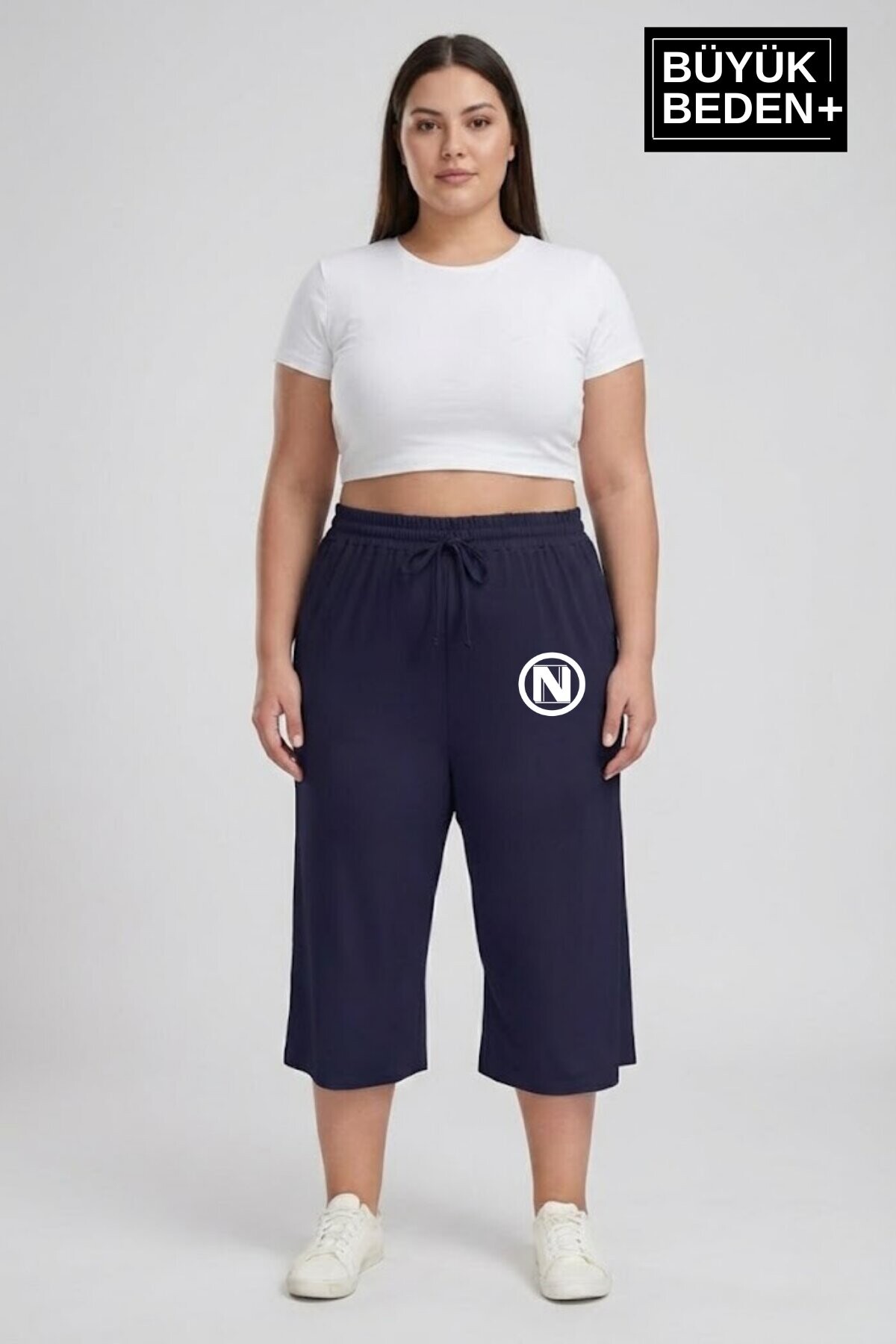 Büyük Beden N Baskılı Kadın Şort Kapri Rahat Kalıp Cepli  3XL-6XL SPR26BSRK591-19