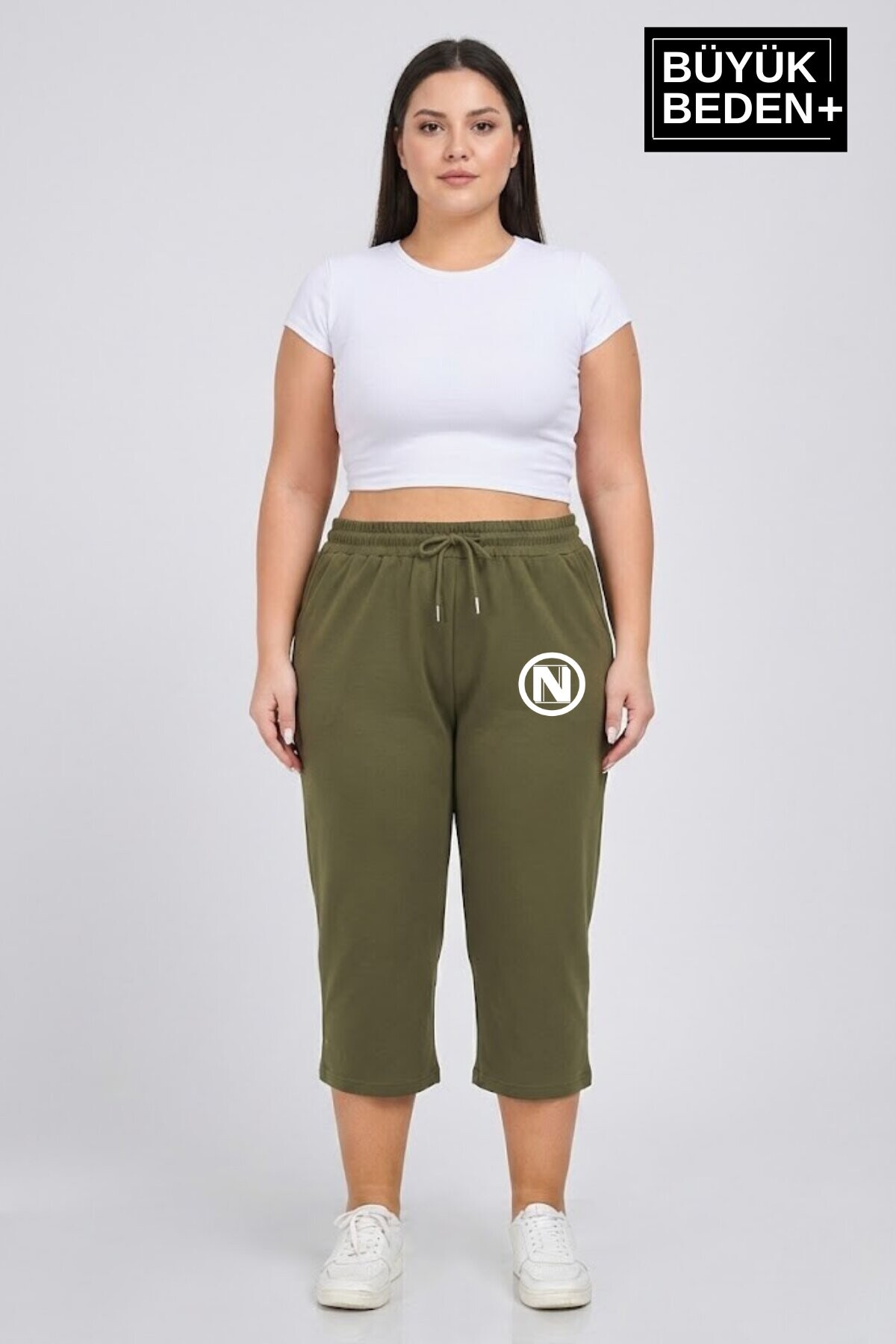Büyük Beden N Baskılı Kadın Şort Kapri Rahat Kalıp Cepli  3XL-6XL SPR26BSRK591-19