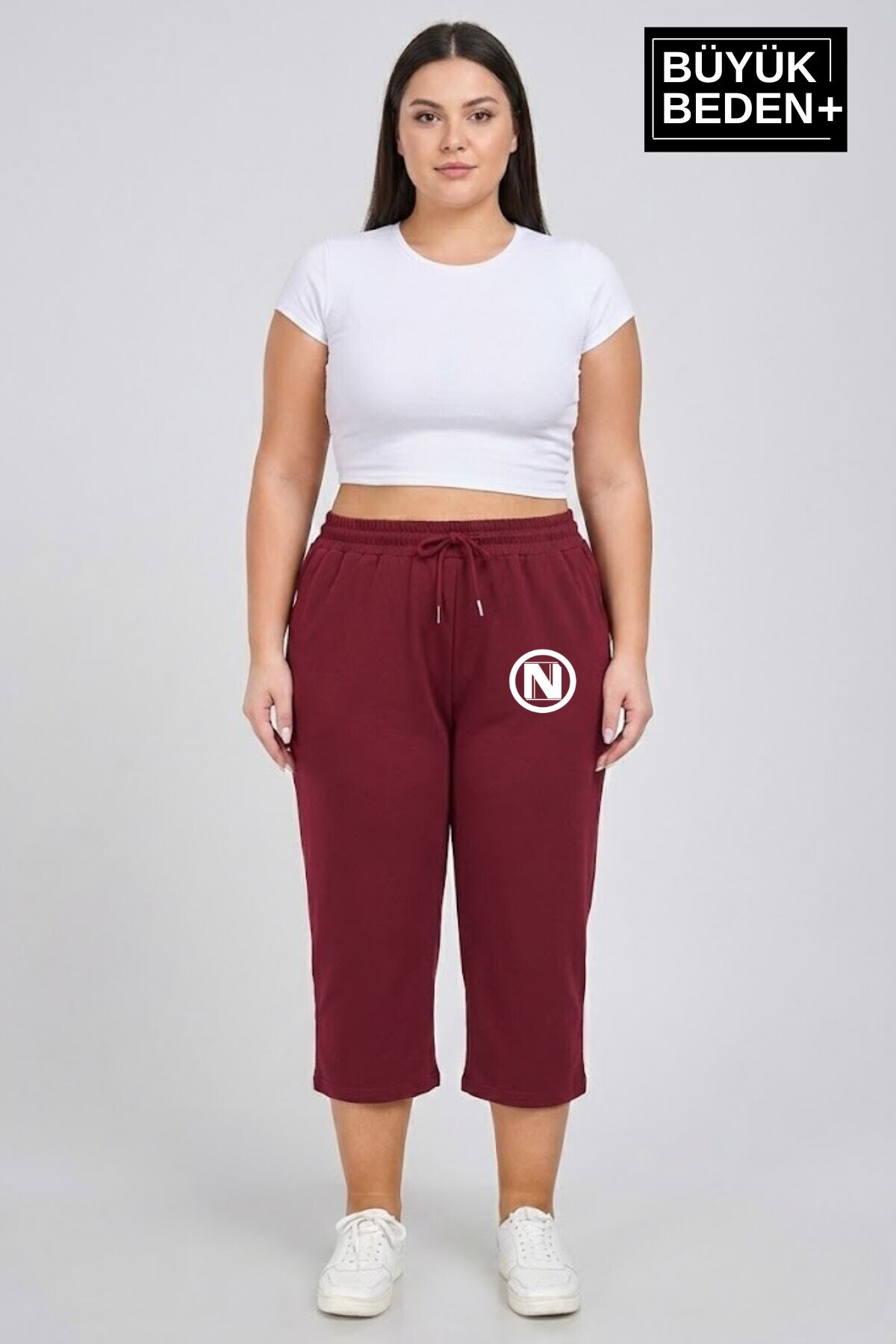 Büyük Beden N Baskılı Kadın Şort Kapri Rahat Kalıp Cepli  3XL-6XL SPR26BSRK591-19