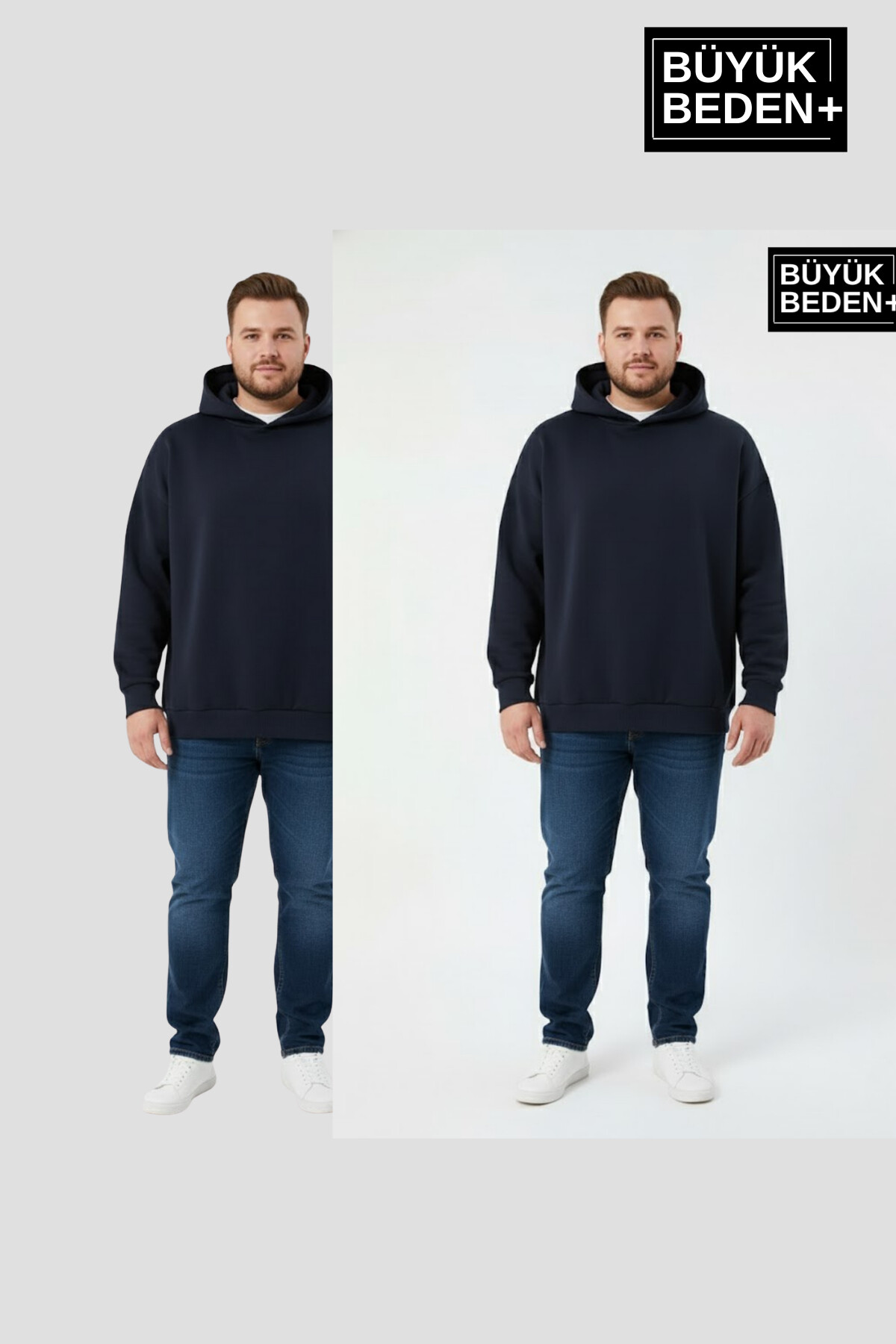 Erkek Büyük Beden 2 li Set Kapşonlu Kollar Ve Etek Ribanalı ince Swatshırt SPR26BSW957+2