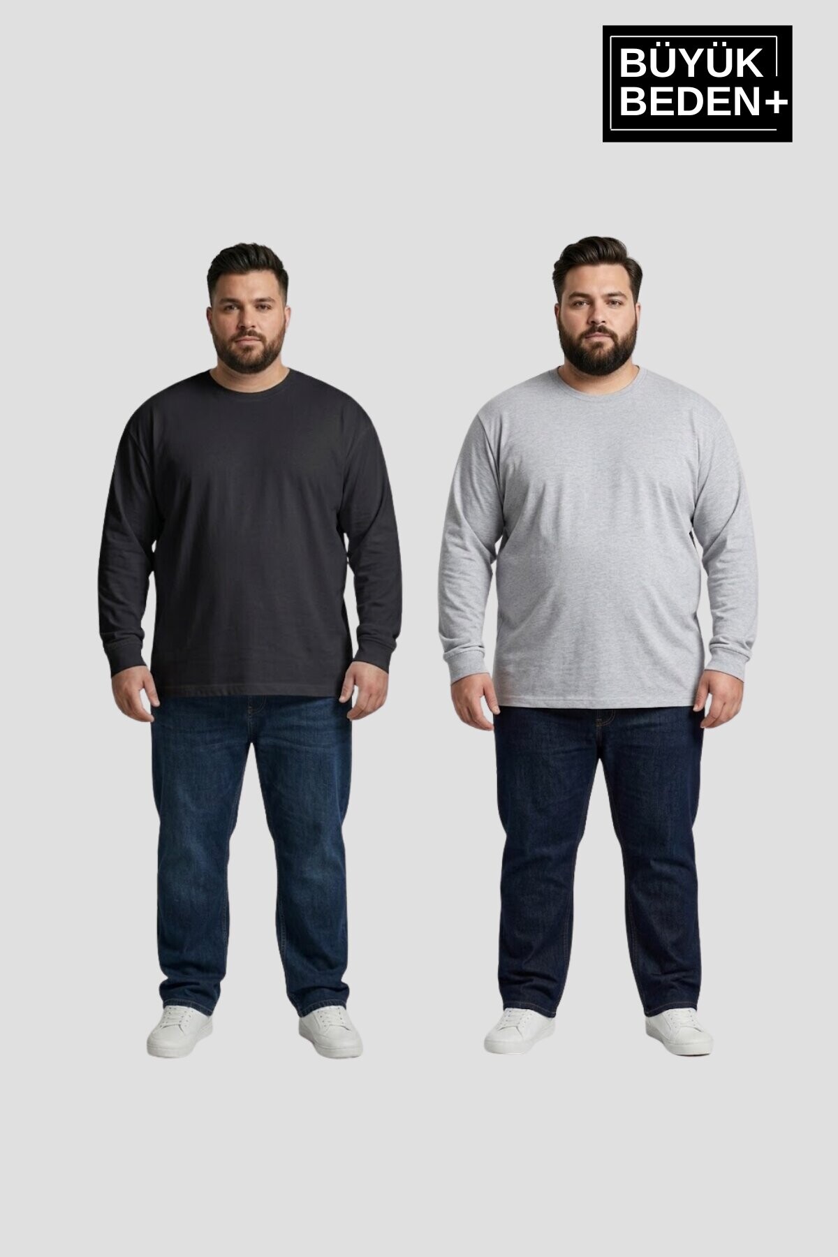 Superlife Erkek Büyük Beden 2li Set Ince Penye Bisiklet Yaka Tişört SPR26BTS942+2
