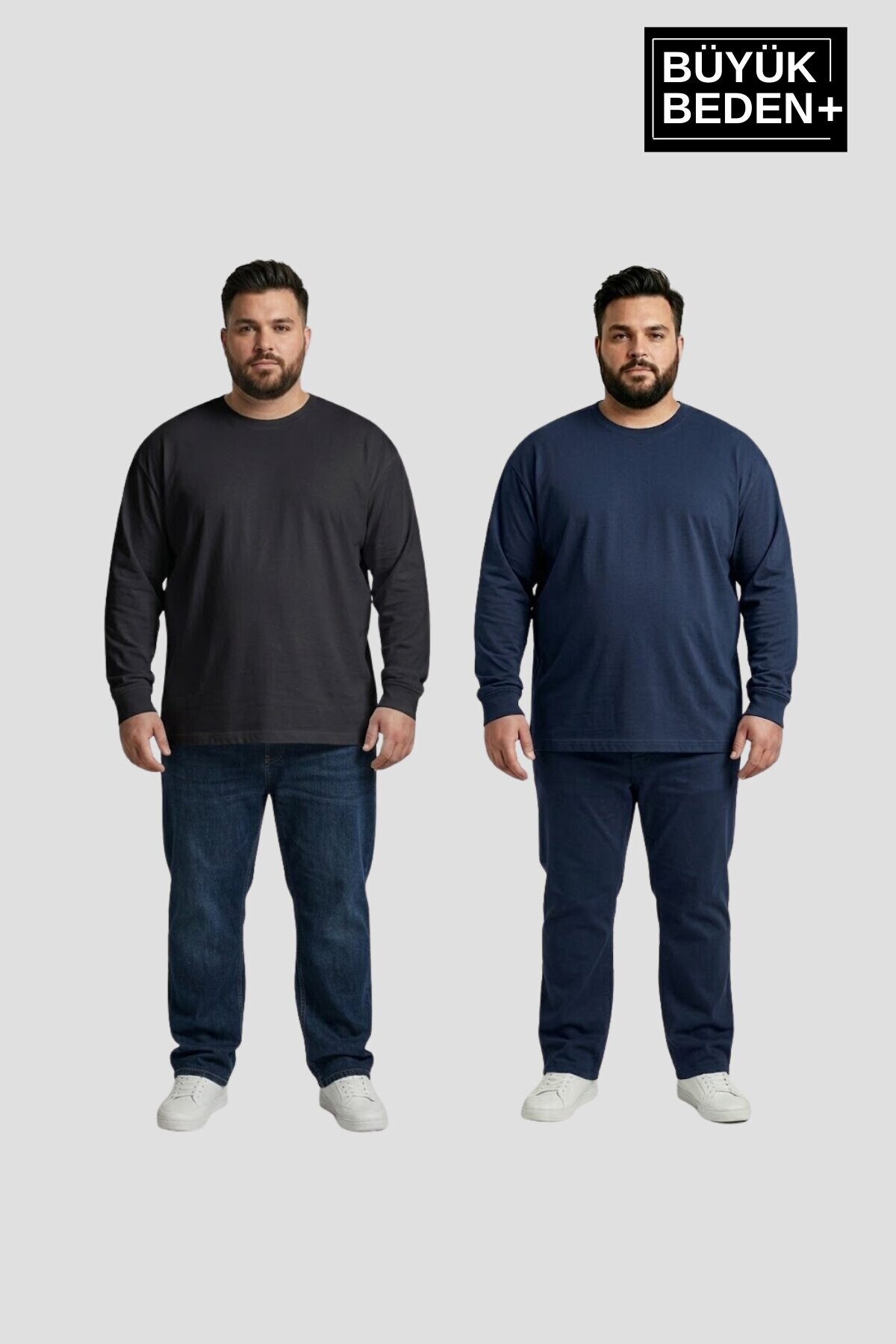 Superlife Erkek Büyük Beden 2li Set Ince Penye Bisiklet Yaka Tişört SPR26BTS942+2