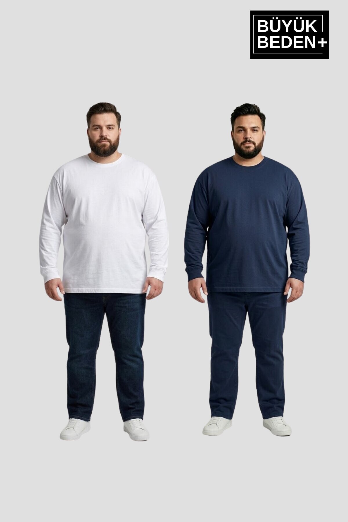 Superlife Erkek Büyük Beden 2li Set Ince Penye Bisiklet Yaka Tişört SPR26BTS942+2