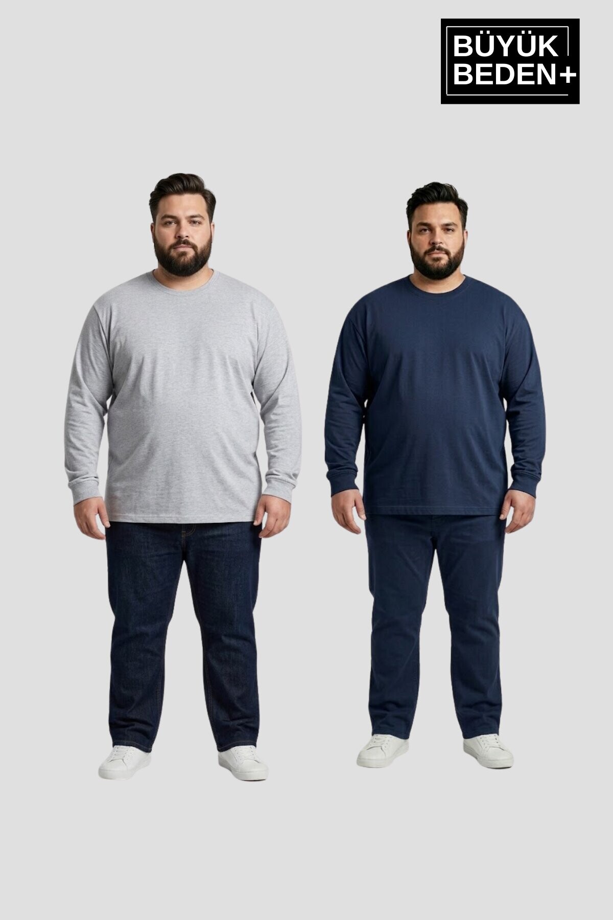 Superlife Erkek Büyük Beden 2li Set Ince Penye Bisiklet Yaka Tişört SPR26BTS942+2