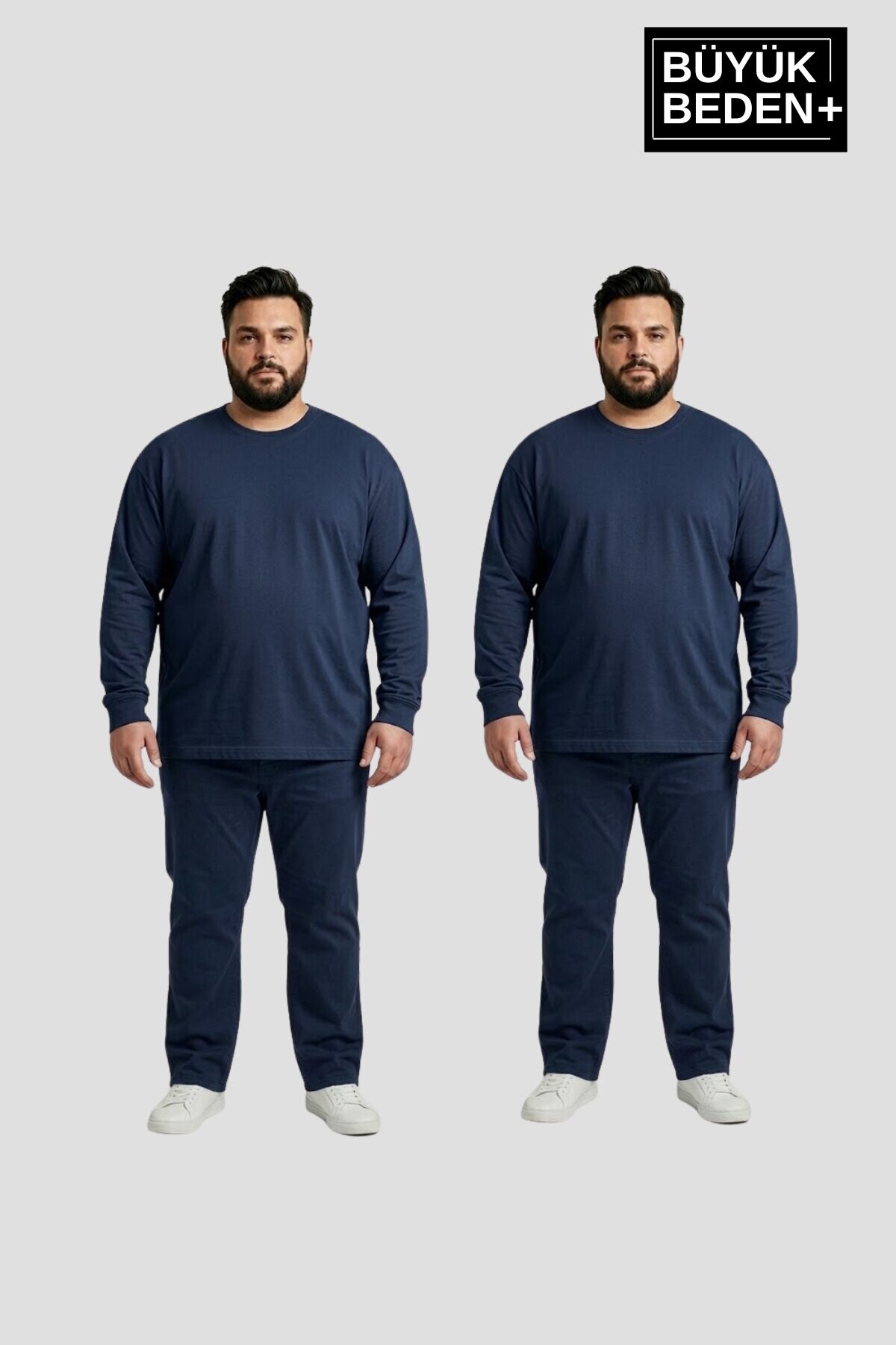 Superlife Erkek Büyük Beden 2li Set Ince Penye Bisiklet Yaka Tişört SPR26BTS942+2
