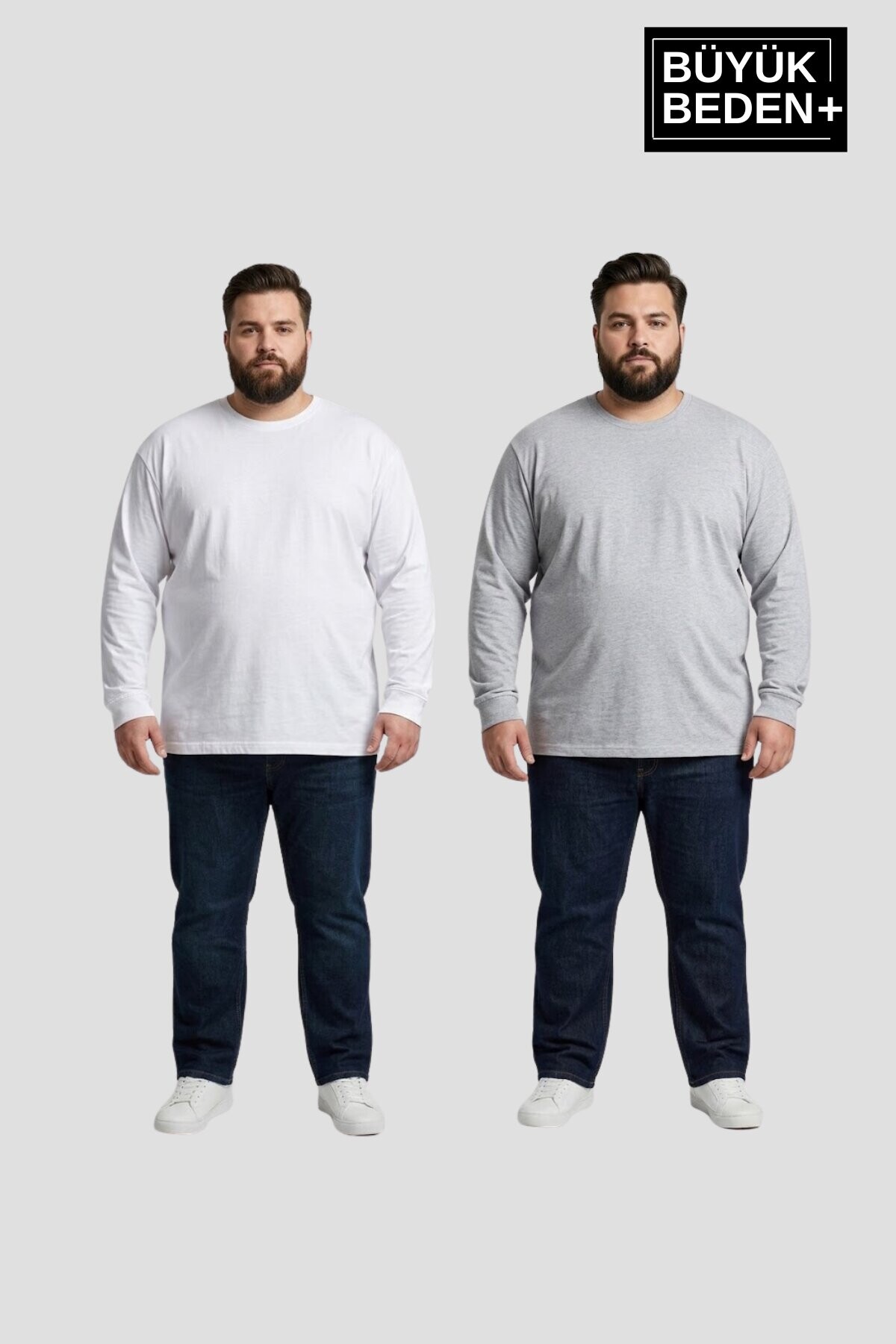 Superlife Erkek Büyük Beden 2li Set Ince Penye Bisiklet Yaka Tişört SPR26BTS942+2