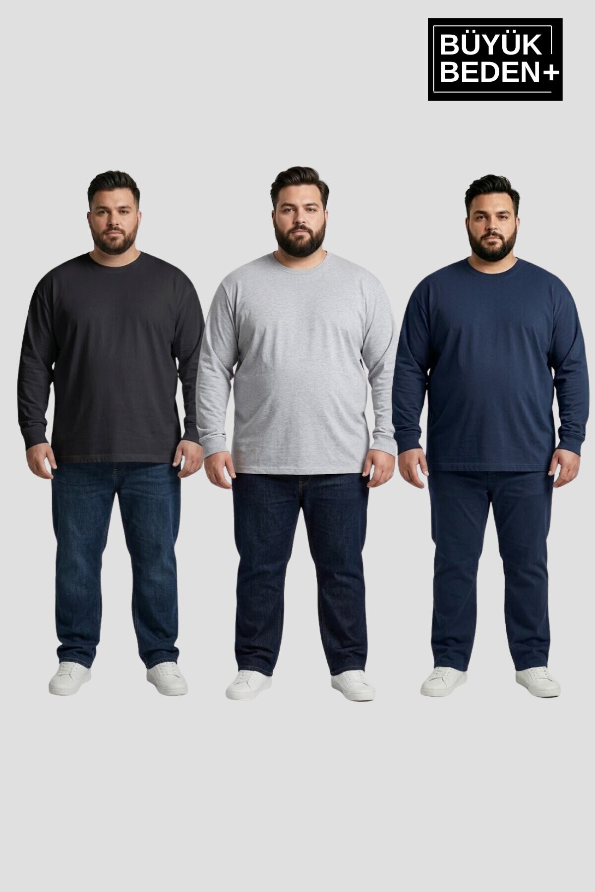 Superlife Erkek Büyük Beden 3lü Set  Ince Penye Bisiklet Yaka Tişört SPR26BTS942+3