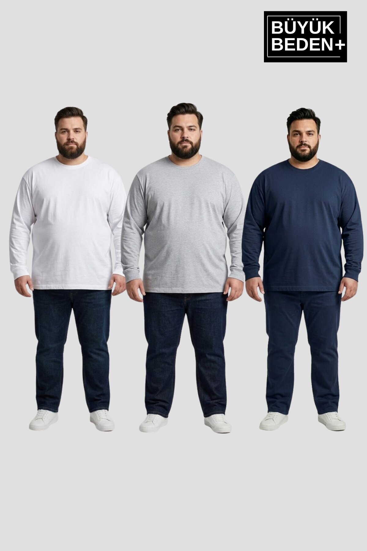 Superlife Erkek Büyük Beden 3lü Set  Ince Penye Bisiklet Yaka Tişört SPR26BTS942+3