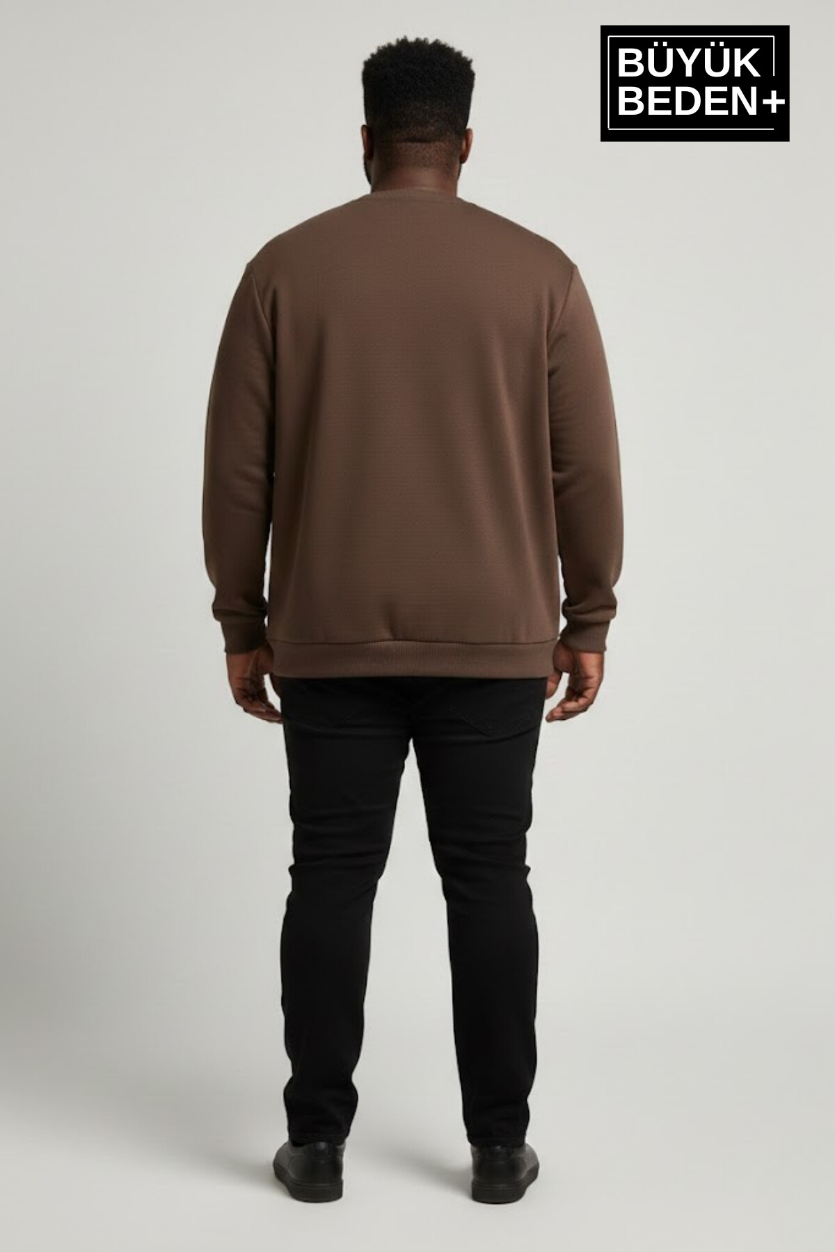 Erkek Büyük Beden AR Baskılı Yaka Kollar Etek Ribana Bisilet Yaka İnce Sweatshirt SPR26BSW956-1