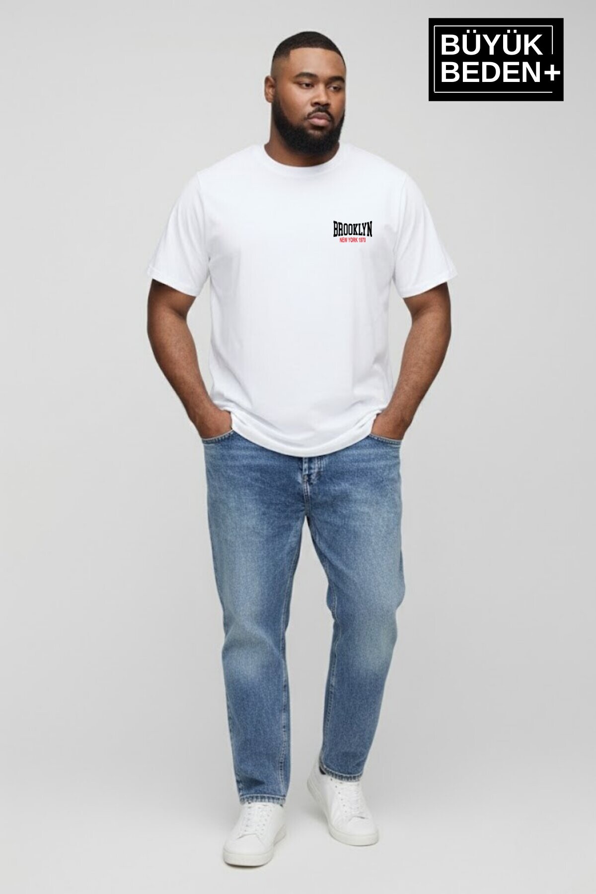 Süperlife Erkek Büyük Beden Brooklyn 1970 Baskılı 3xl-6xl Bisiklet Yaka Tshırt SPR26BTS510-03