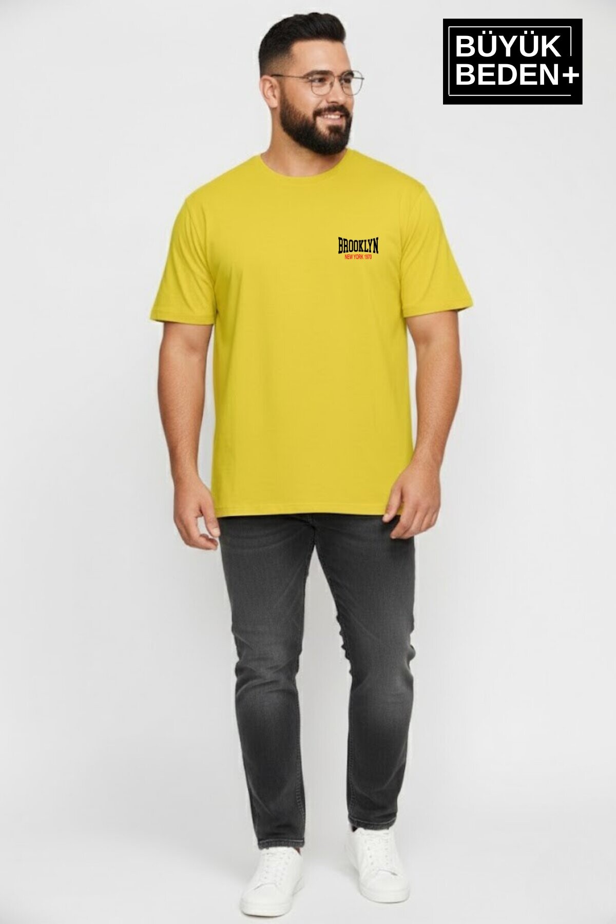 Süperlife Erkek Büyük Beden Brooklyn 1970 Baskılı 3xl-6xl Bisiklet Yaka Tshırt SPR26BTS510-03