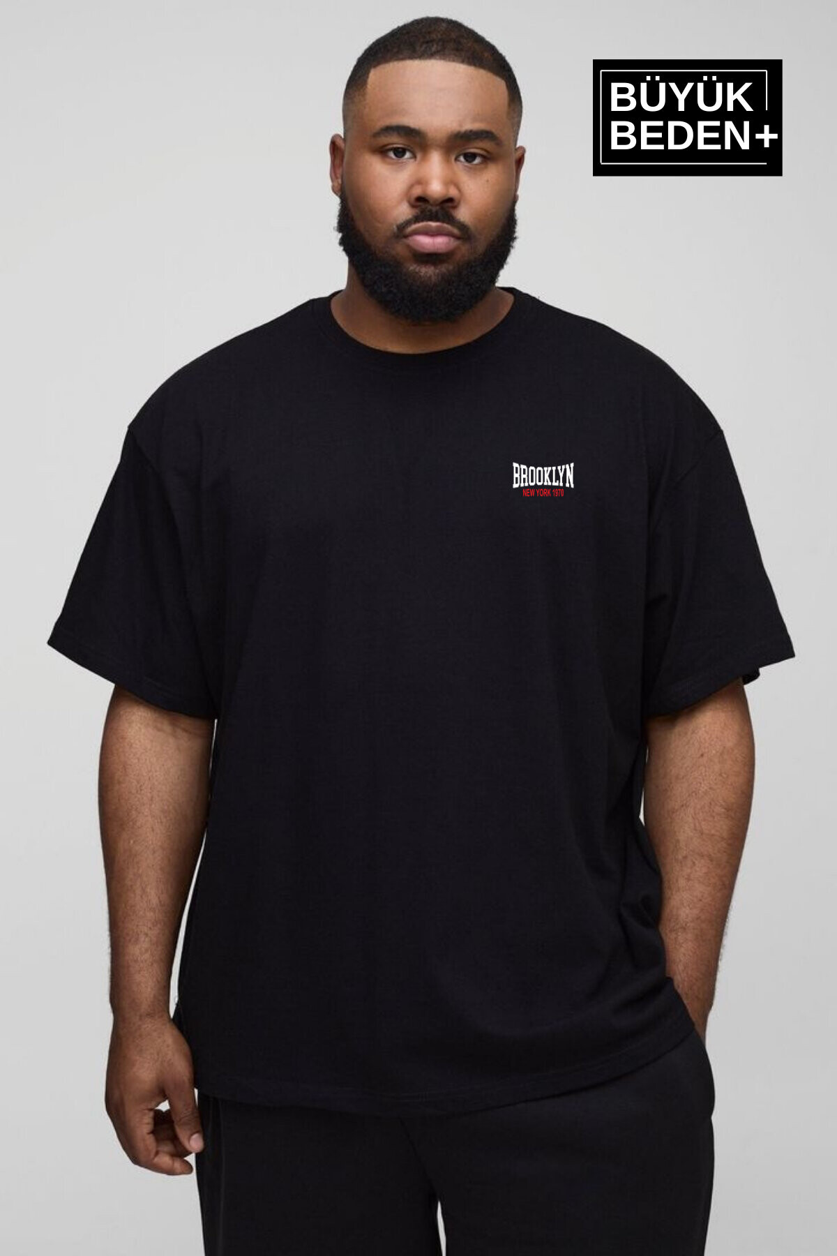 Süperlife Erkek Büyük Beden Brooklyn 1970 Baskılı 3xl-6xl Bisiklet Yaka Tshırt SPR26BTS510-03