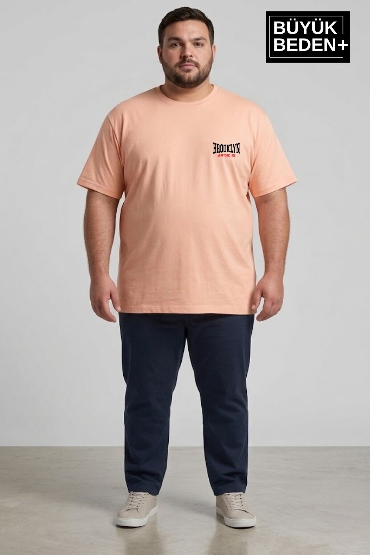 Süperlife Erkek Büyük Beden Brooklyn 1970 Baskılı 3xl-6xl Bisiklet Yaka Tshırt SPR26BTS510-03