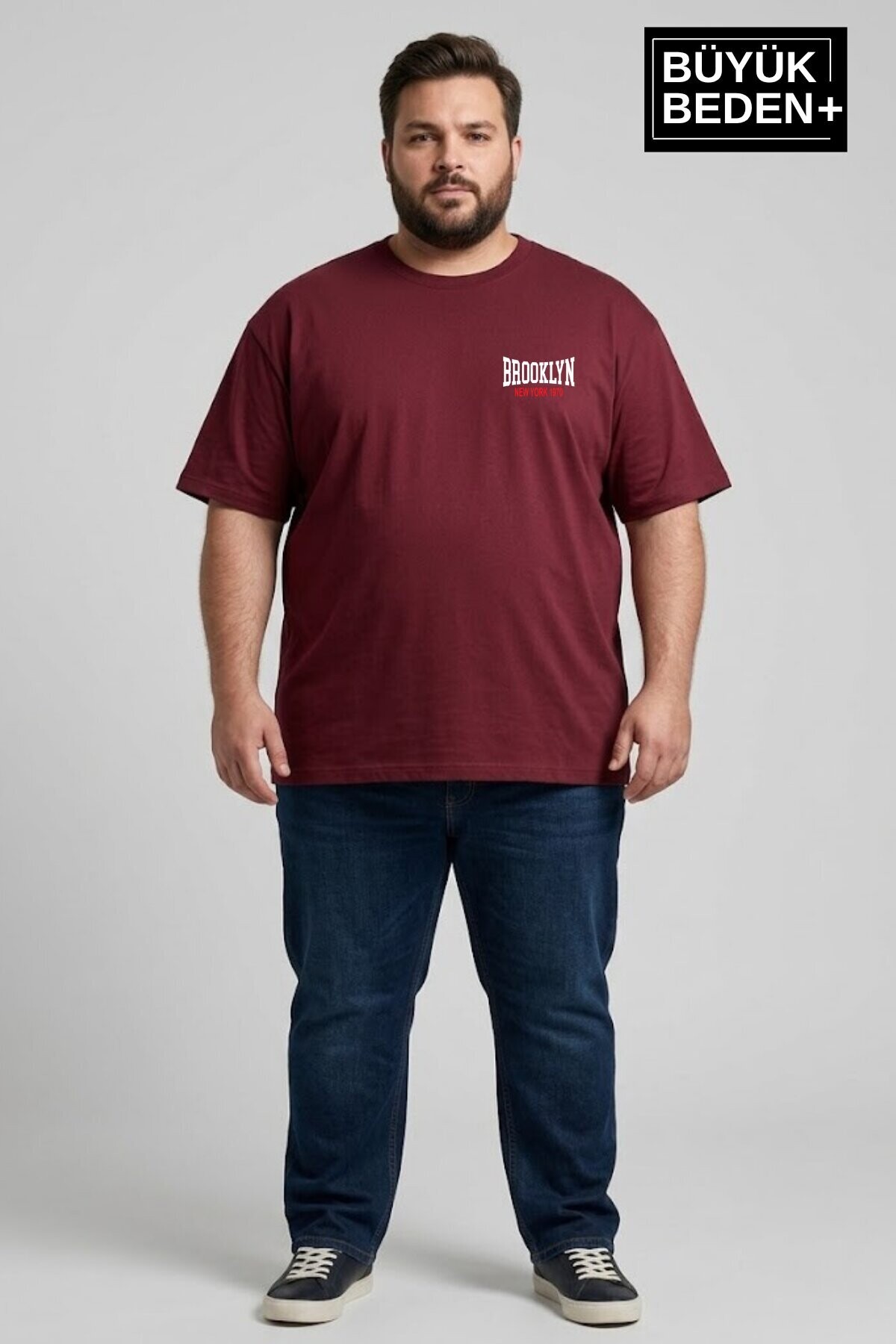 Süperlife Erkek Büyük Beden Brooklyn 1970 Baskılı 3xl-6xl Bisiklet Yaka Tshırt SPR26BTS510-03