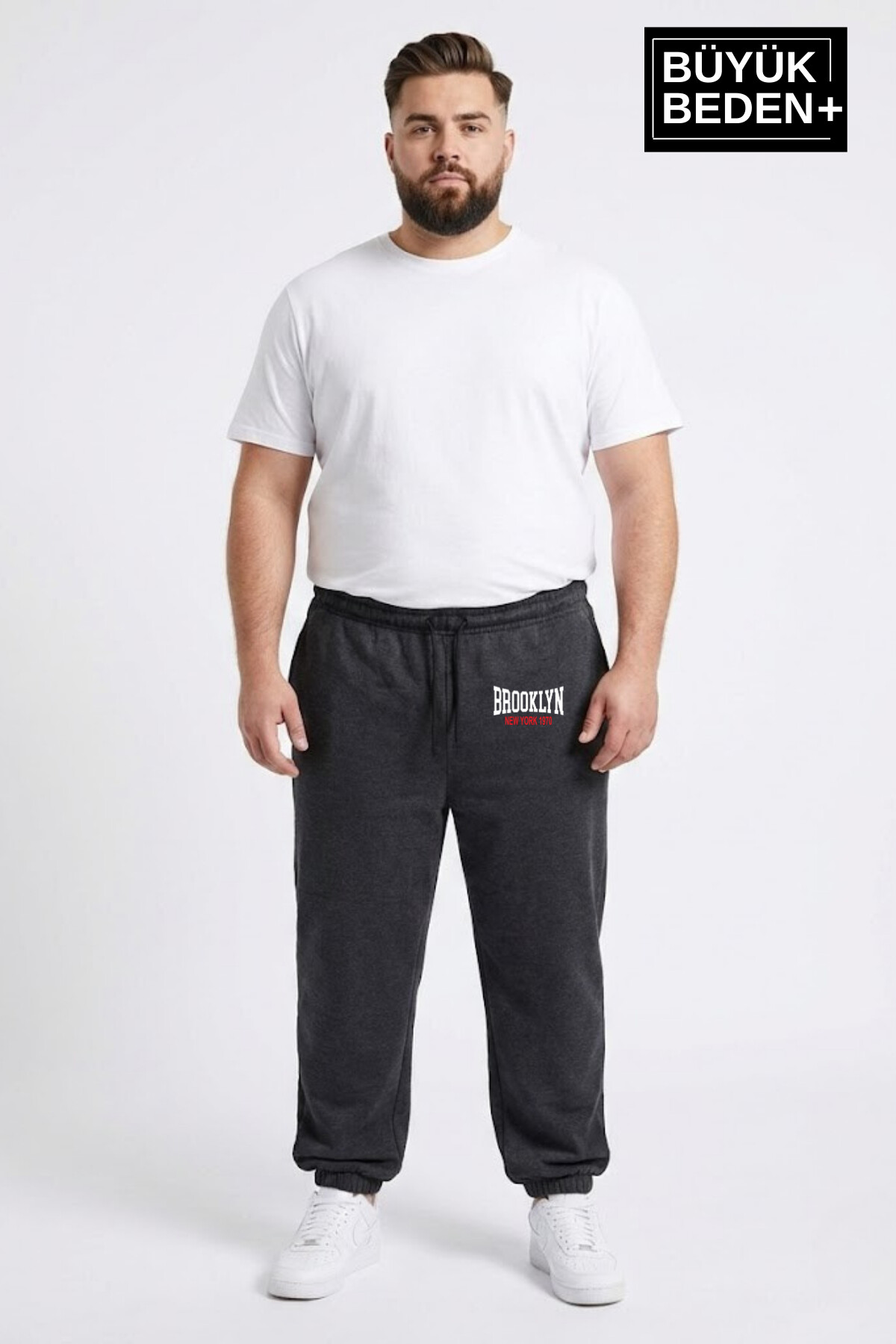 Erkek Büyük Beden BROOKLYN 1970 Baskılı Paça Lastikli  Jogger İnce Eşofman Altı SPR26BEA951-3