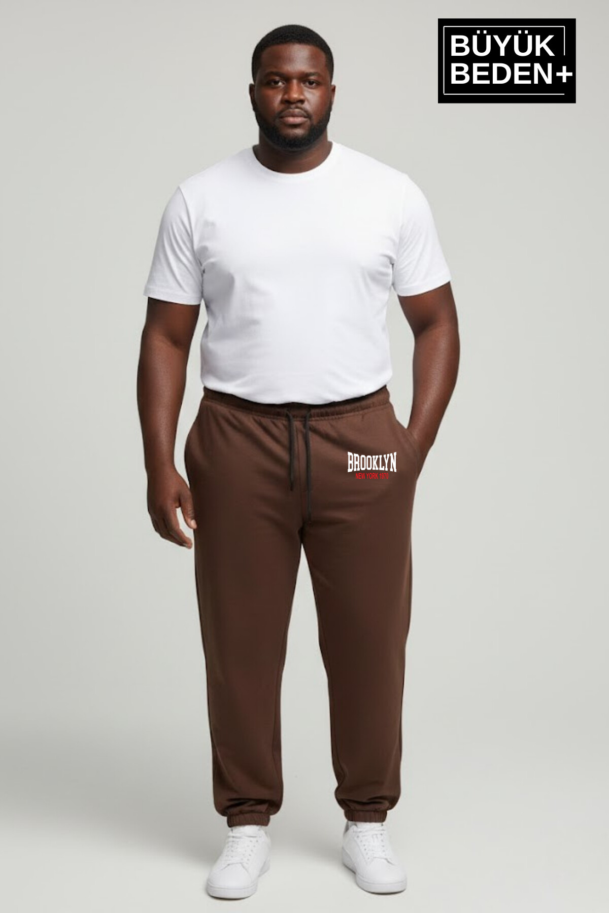Erkek Büyük Beden BROOKLYN 1970 Baskılı Paça Lastikli  Jogger İnce Eşofman Altı SPR26BEA951-3