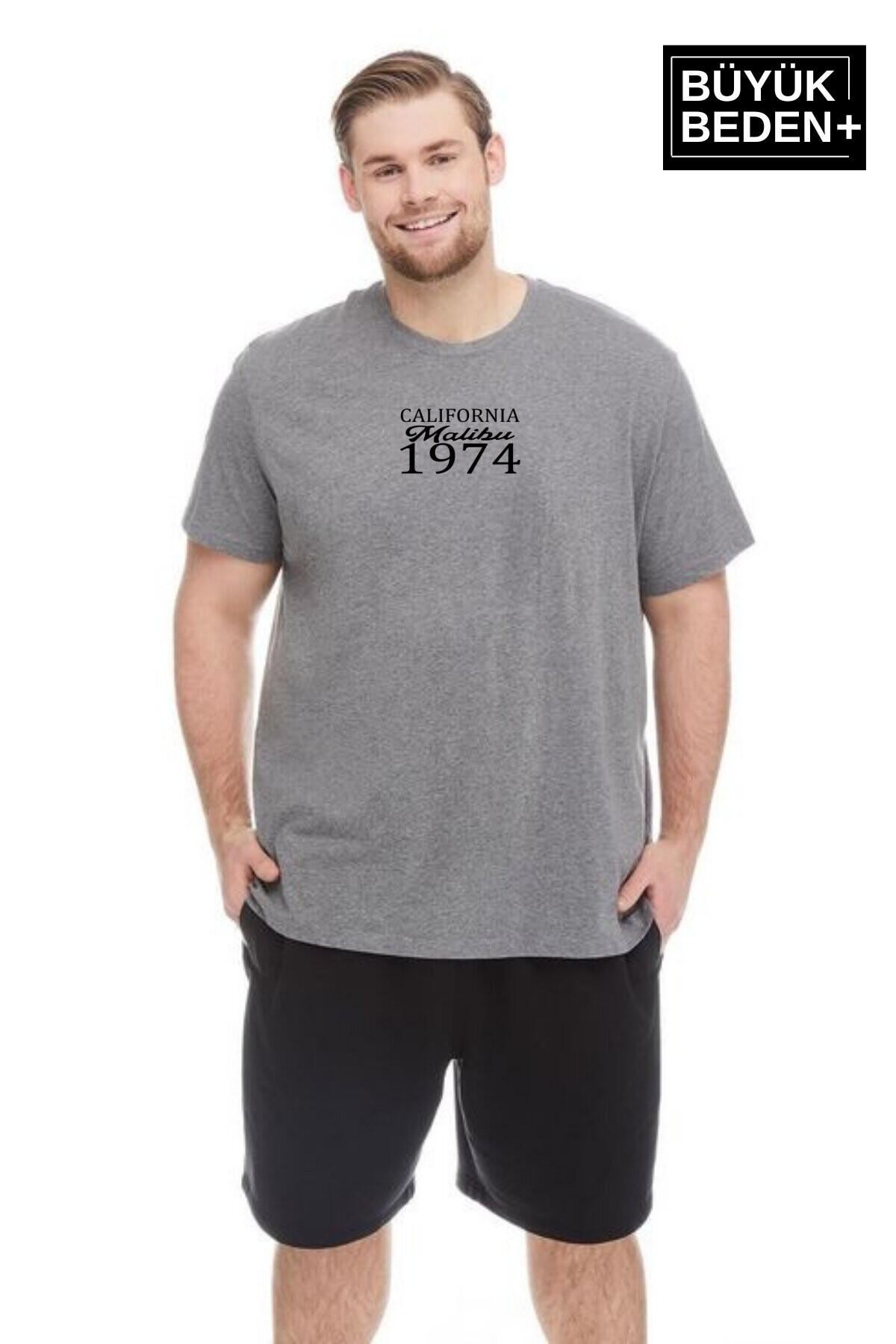 Süperlife Erkek Büyük Beden California 1974 Baskılı 3xl-6xl Bisiklet Yaka Tshırt SPR26TBS510-02