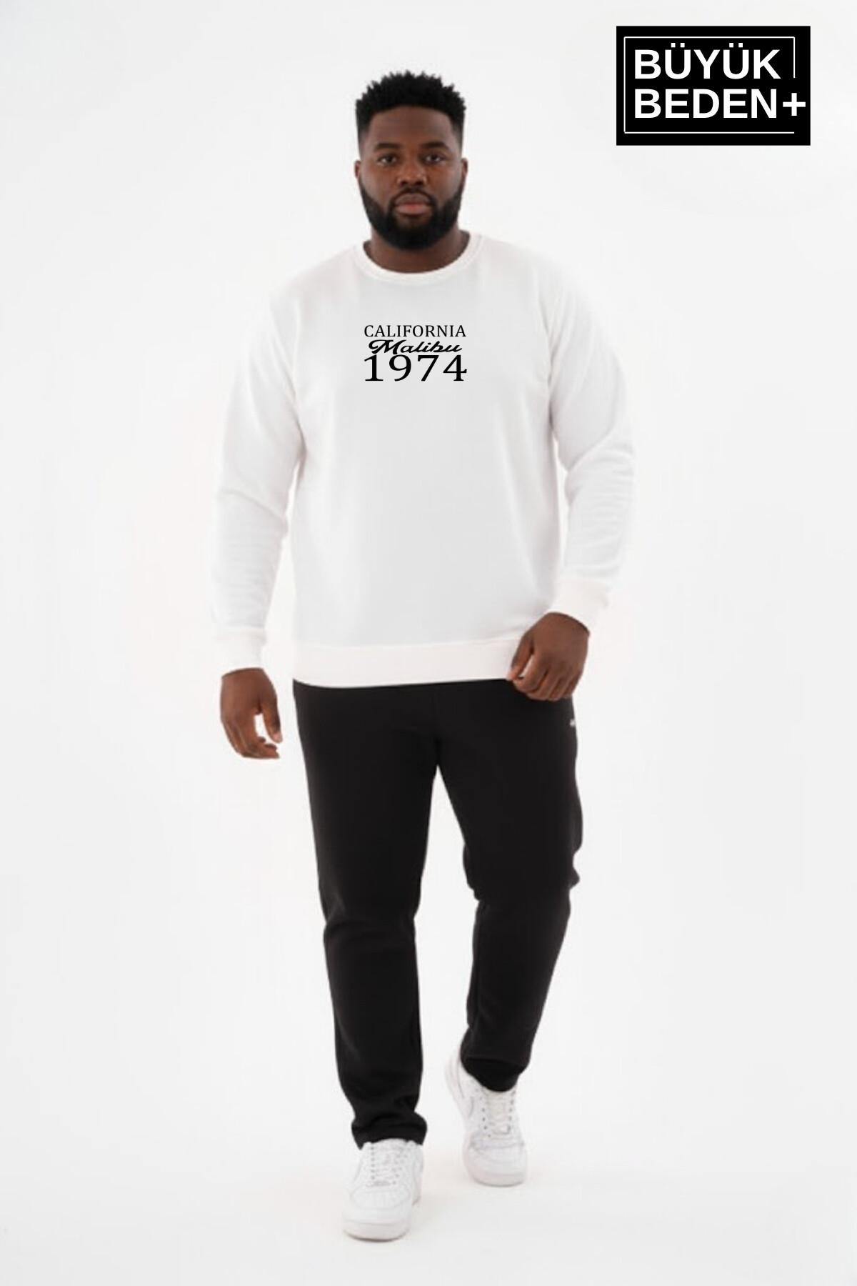 Erkek Büyük Beden California 1974 Baskılı Bisilet Yaka İnce Sweatshirt SPR26BSW956-2