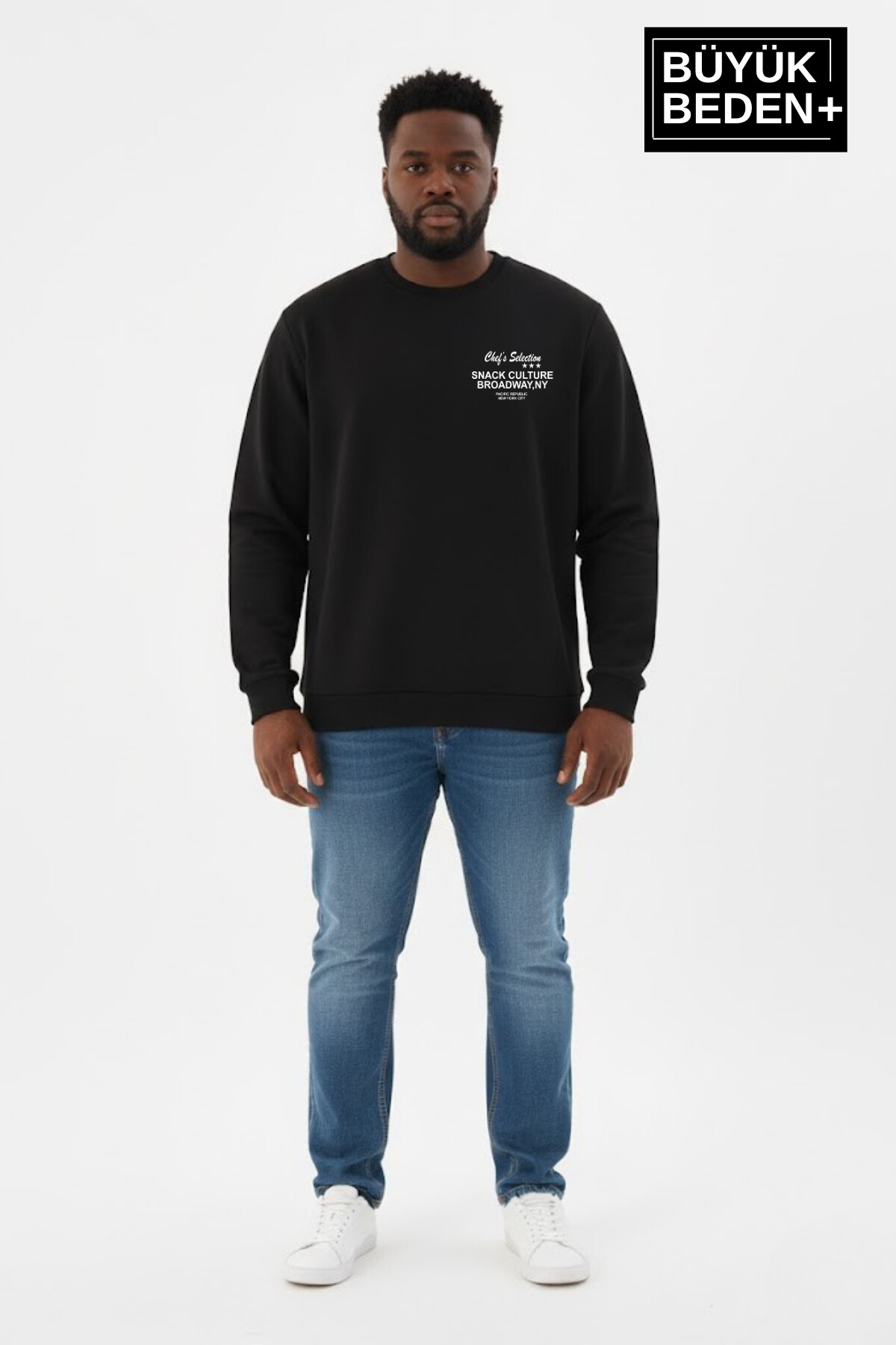 Erkek Büyük Beden CHEF Baskılı Bisilet Yaka İnce Sweatshirt SPR26BSW956-4