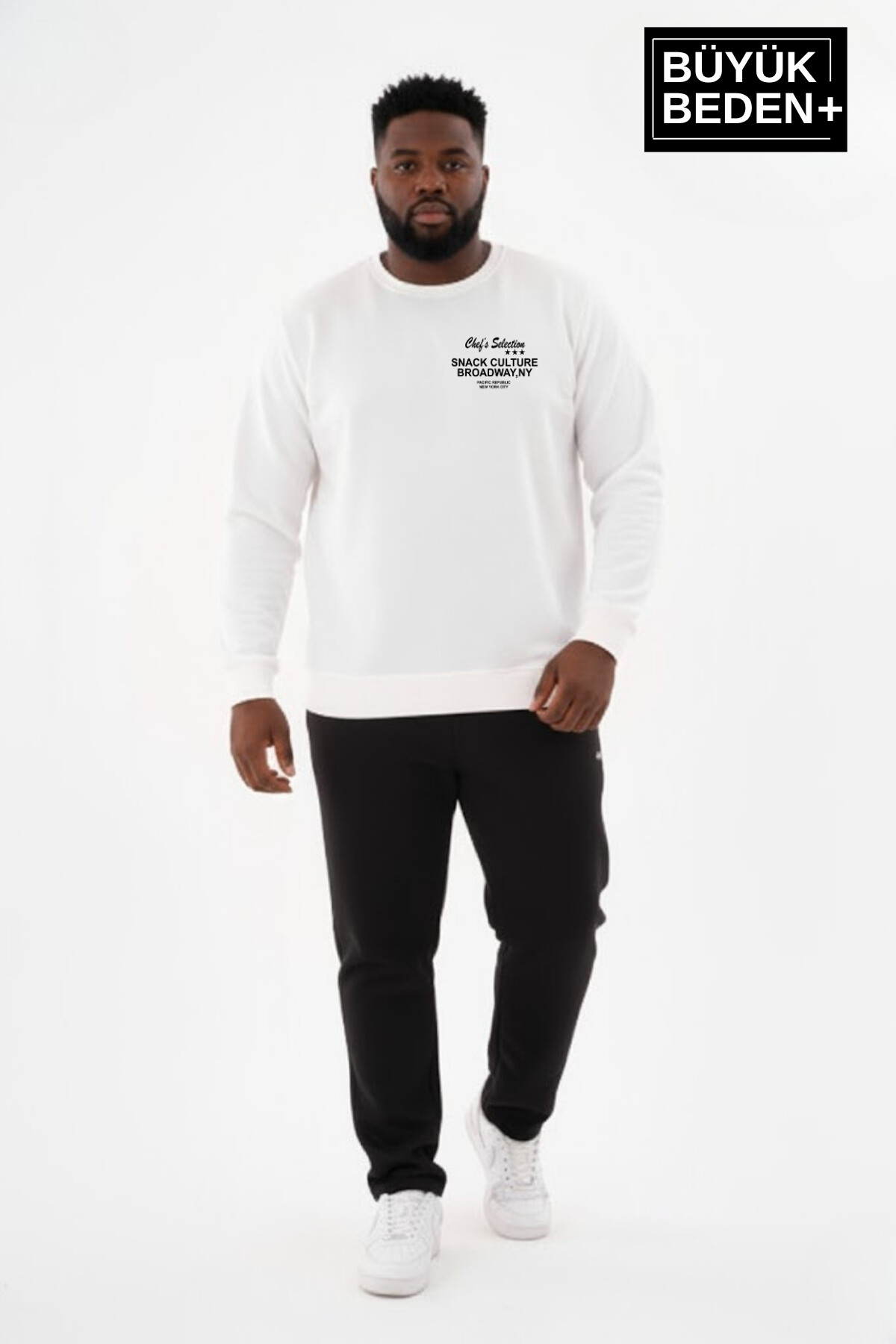 Erkek Büyük Beden CHEF Baskılı Bisilet Yaka İnce Sweatshirt SPR26BSW956-4