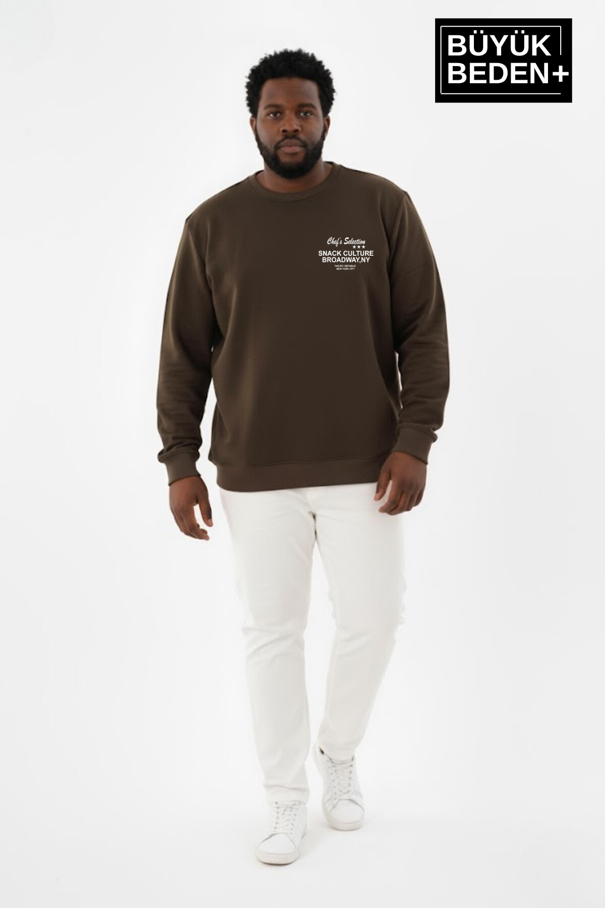 Erkek Büyük Beden CHEF Baskılı Bisilet Yaka İnce Sweatshirt SPR26BSW956-4