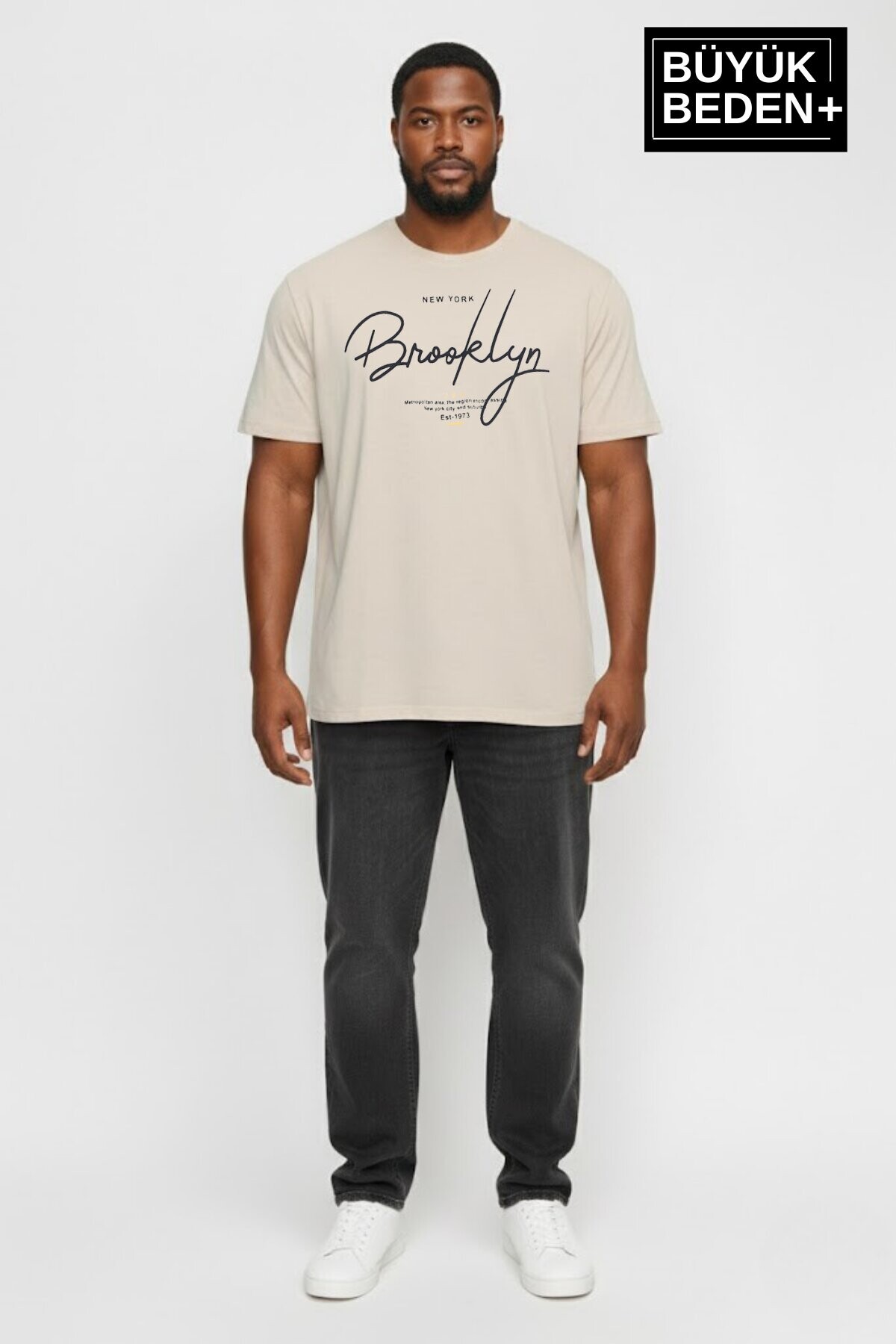 Erkek Büyük Beden El Yazılı Brooklyn Baskılı 3xl-6xl Bisiklet Yaka Tshırt SPR26BTS510-6
