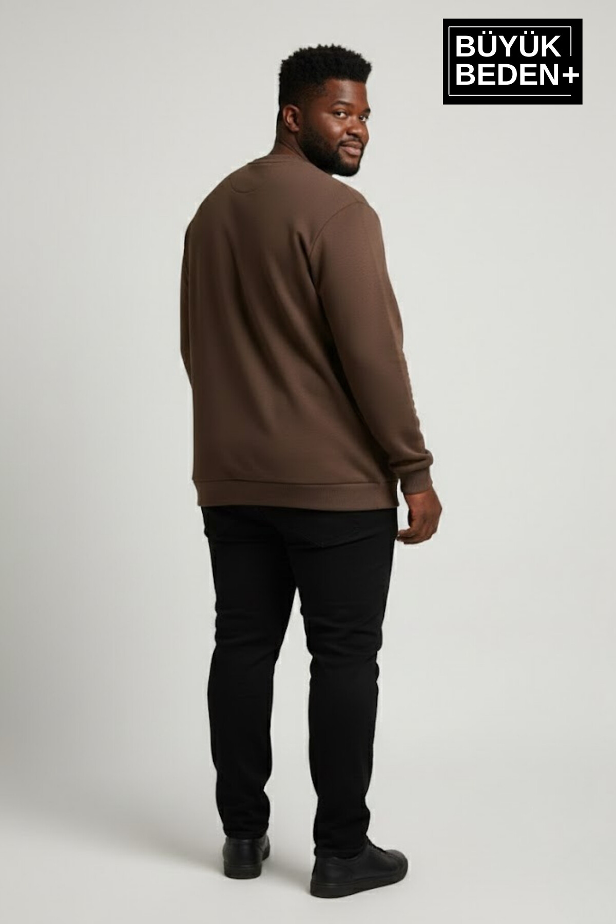 Erkek Büyük Beden El Yazılı Brooklyn Baskılı Bisiklet Yaka İnce Sweatshirt SPR26BSW956-6