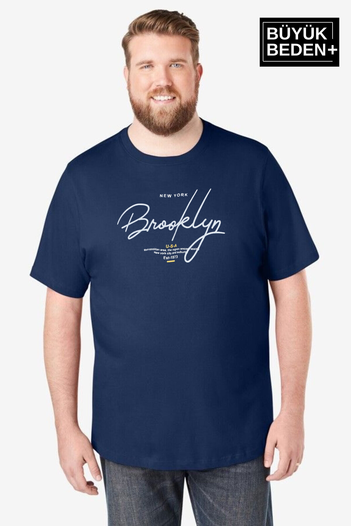 Erkek Büyük Beden El Yazılı Brooklyn Baskılı 3xl-6xl Bisiklet Yaka Tshırt SPR26BTS510-6