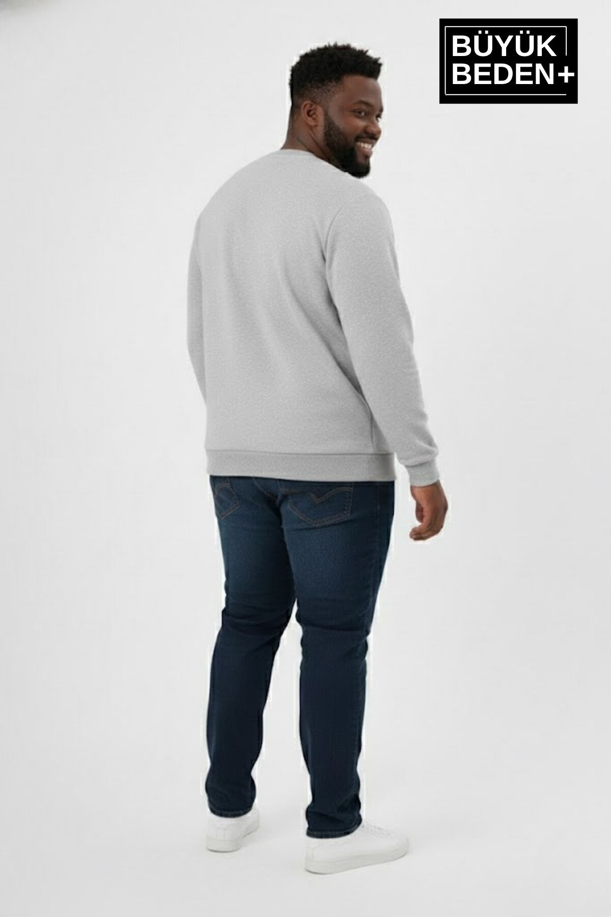 Erkek Büyük Beden El Yazılı Brooklyn Baskılı Bisiklet Yaka İnce Sweatshirt SPR26BSW956-6