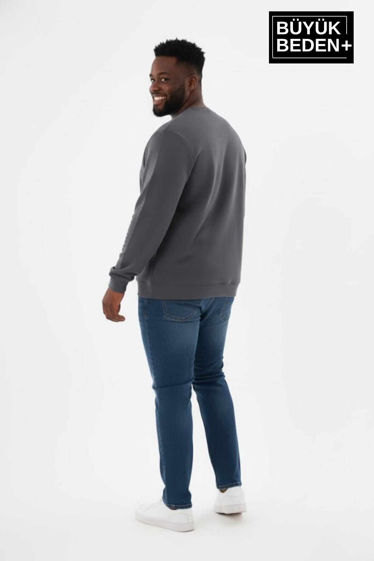 Erkek Büyük Beden El Yazılı Brooklyn Baskılı Bisiklet Yaka İnce Sweatshirt SPR26BSW956-6