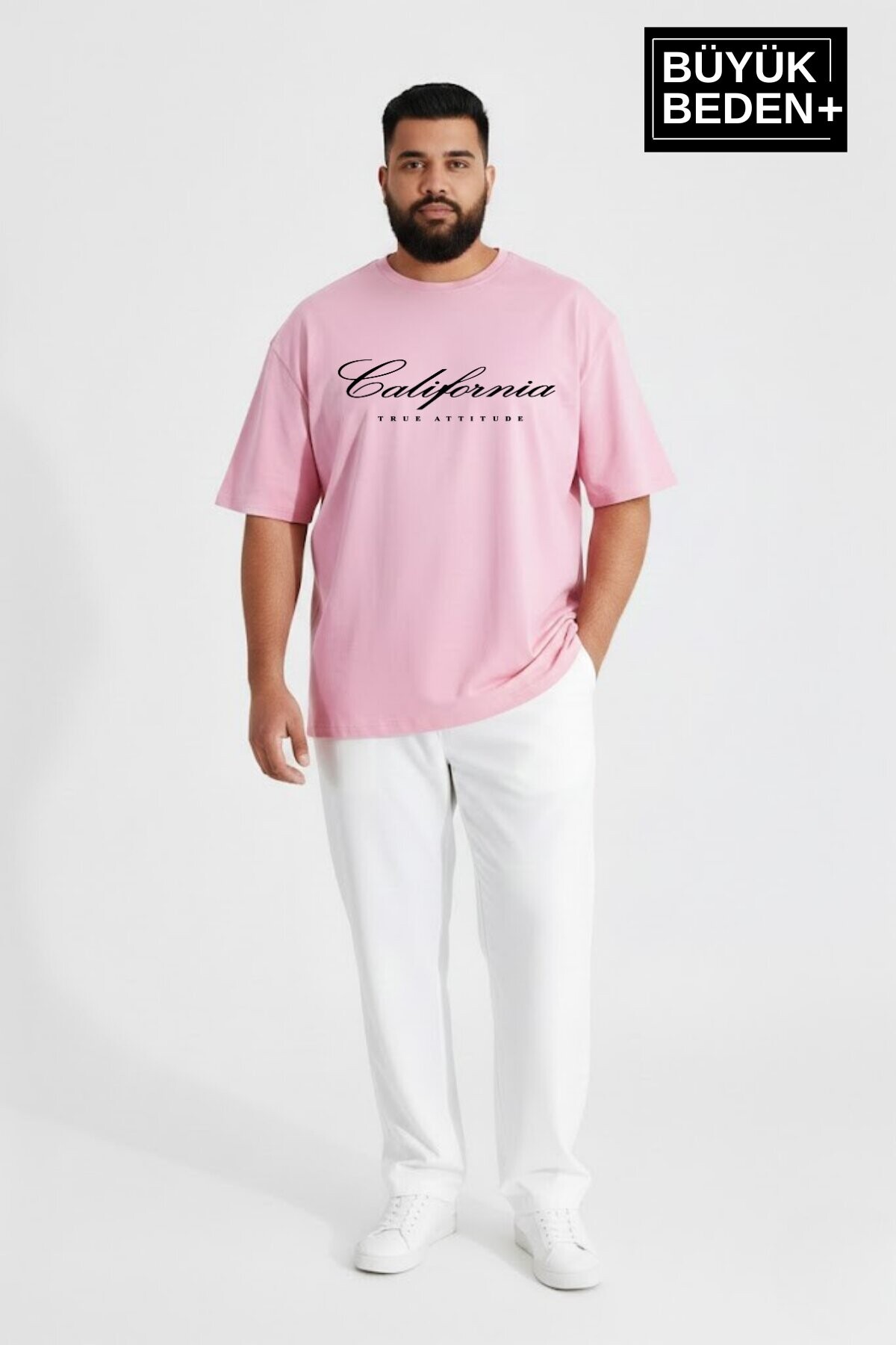 Süperlife Erkek Büyük Beden El Yazılı California Baskılı 3xl-6xl Bisiklet Yaka Tshırt SPR26TBS510-07