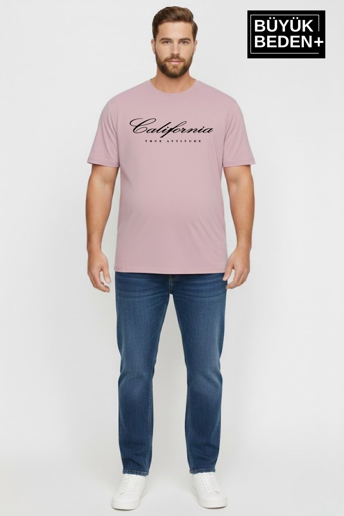 Süperlife Erkek Büyük Beden El Yazılı California Baskılı 3xl-6xl Bisiklet Yaka Tshırt SPR26TBS510-07