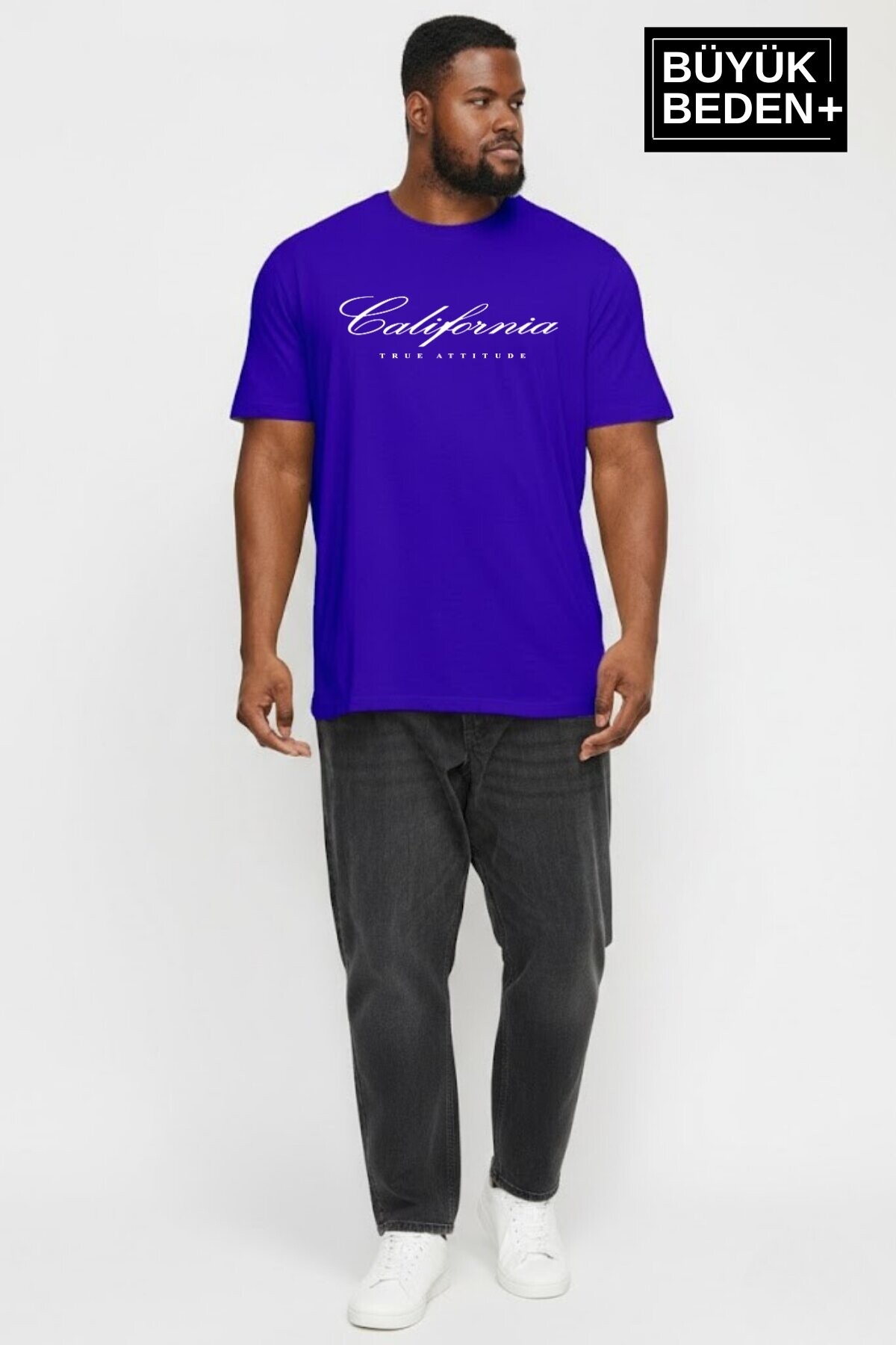 Süperlife Erkek Büyük Beden El Yazılı California Baskılı 3xl-6xl Bisiklet Yaka Tshırt SPR26TBS510-07