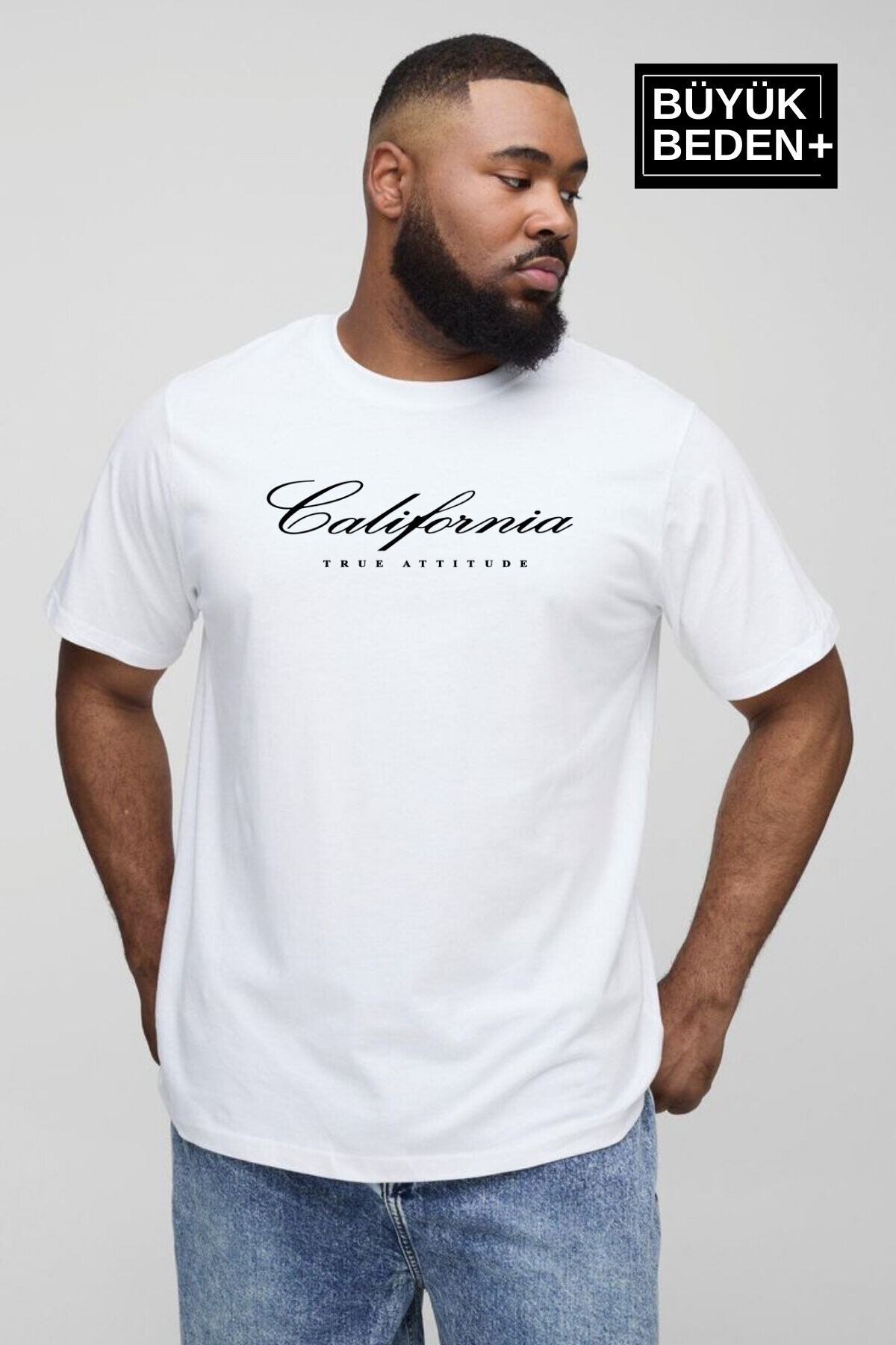 Süperlife Erkek Büyük Beden El Yazılı California Baskılı 3xl-6xl Bisiklet Yaka Tshırt SPR26TBS510-07