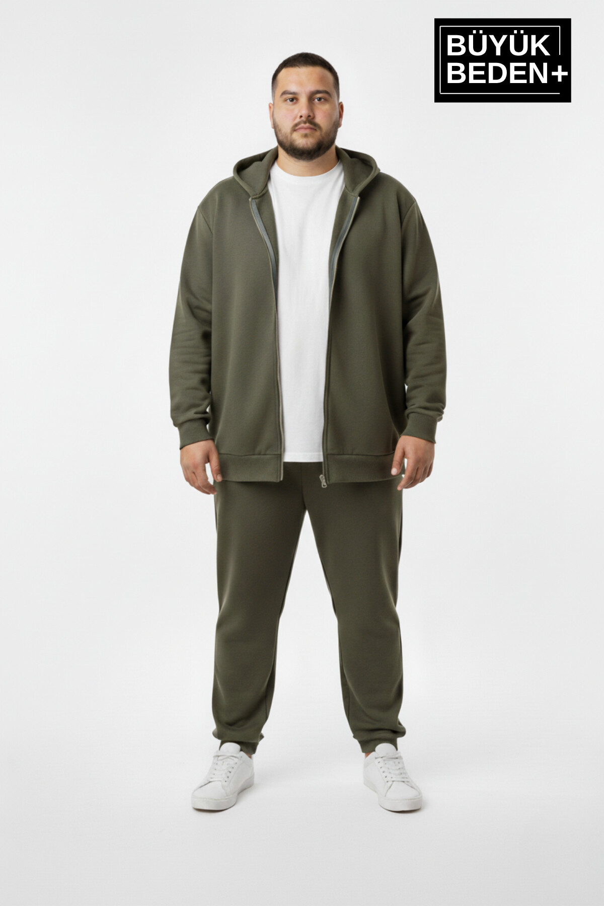 Erkek Büyük Beden Fermuarlı Kapüşonlu 2li Set ince Sweatshirt Hırka - Rahat Kalıp SPR26BHR960+2