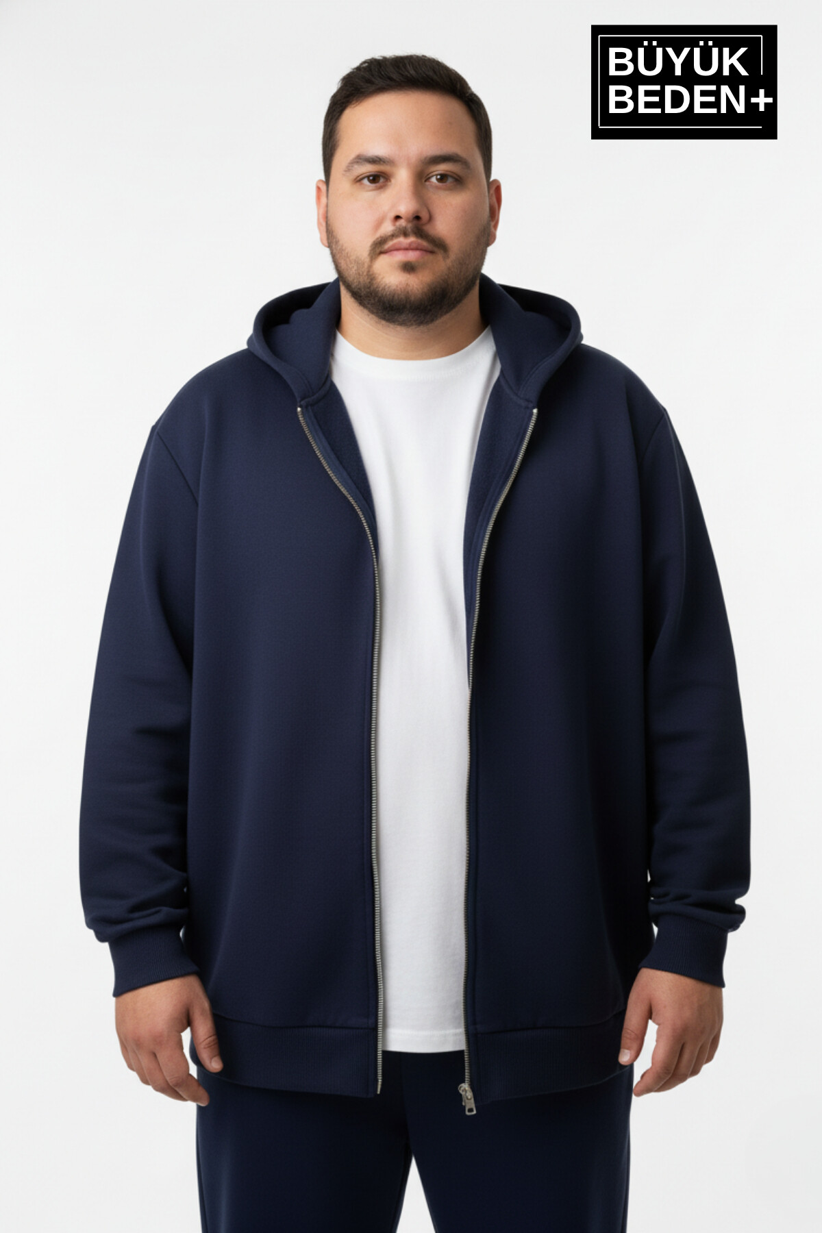Erkek Büyük Beden Fermuarlı Kapüşonlu 2li Set ince Sweatshirt Hırka - Rahat Kalıp SPR26BHR960+2