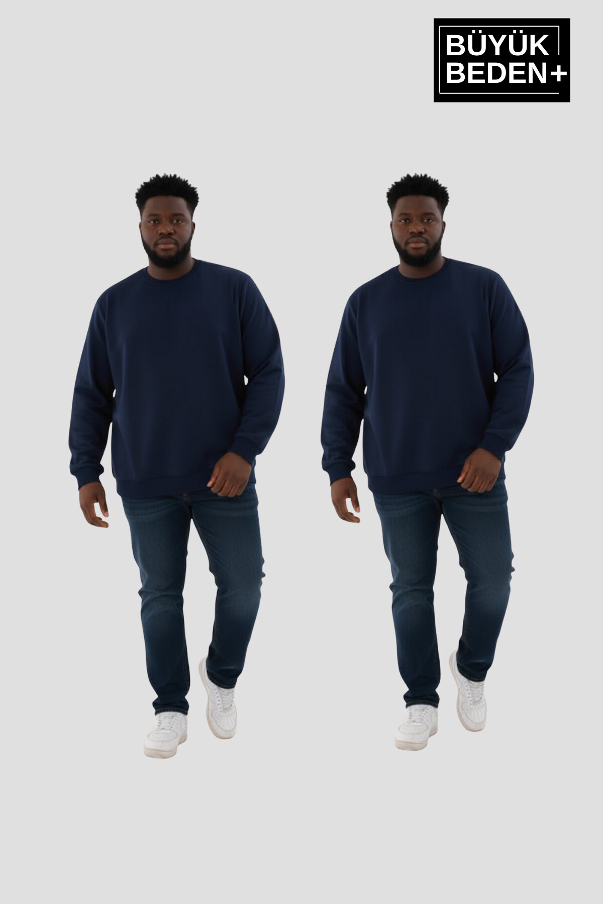 Erkek Büyük Beden İkili Bisiklet Yaka 2’li Set -Rahat Kalıp İnce Sweatshirt SPR26BSW956+2