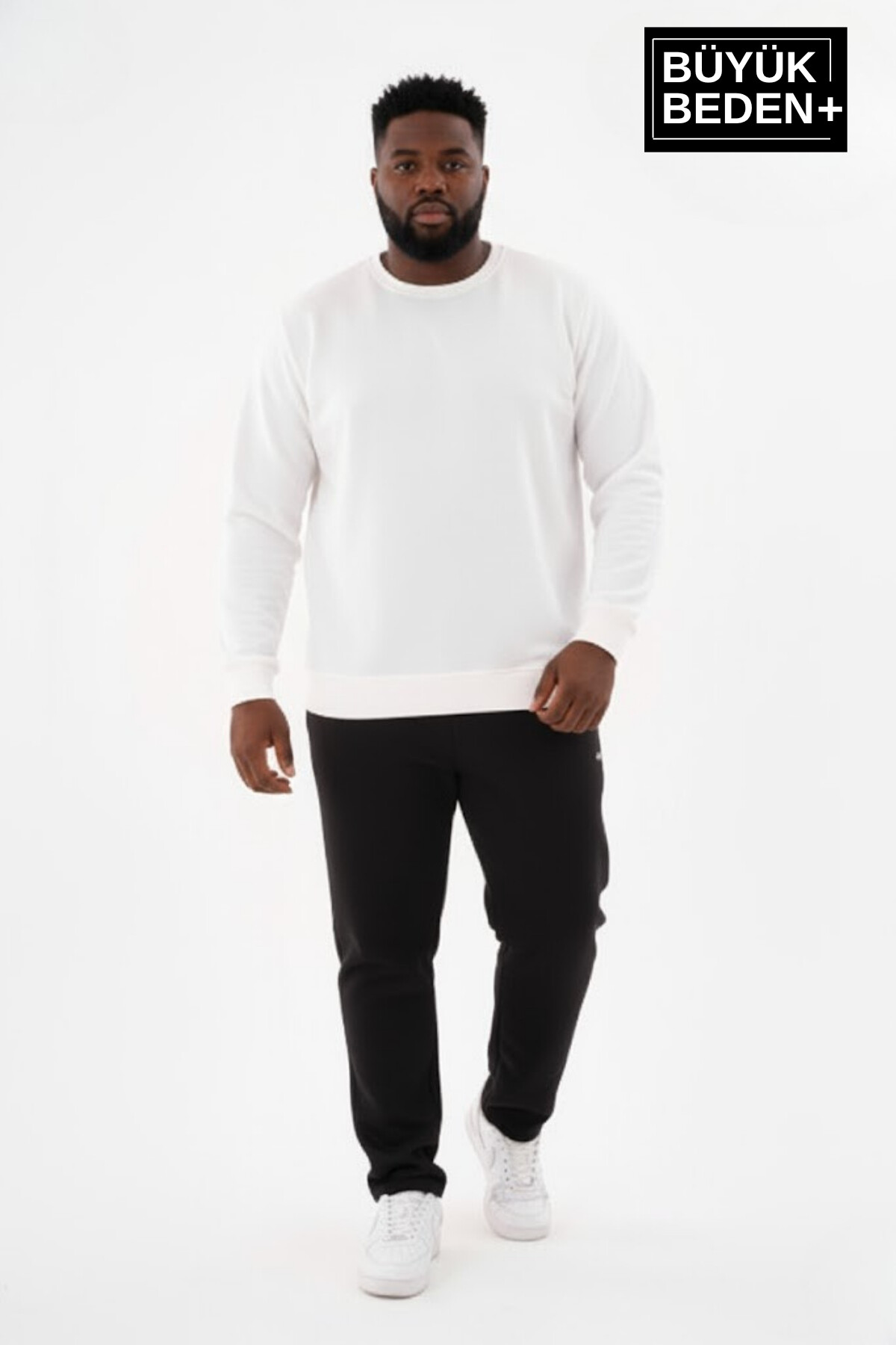 Erkek Büyük Beden İkili Bisiklet Yaka 2’li Set -Rahat Kalıp İnce Sweatshirt SPR26BSW956+2