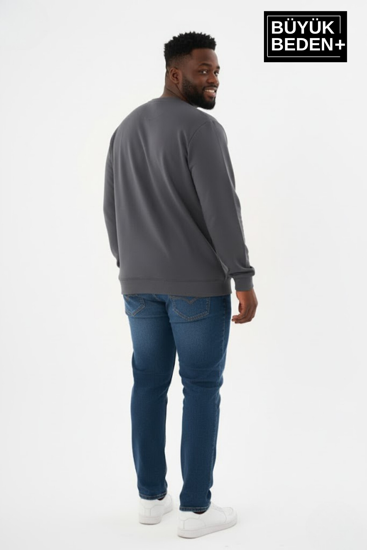 Erkek Büyük Beden M Baskılı Bisiklet Yaka ince Sweatshirt SPR26BSW956-13
