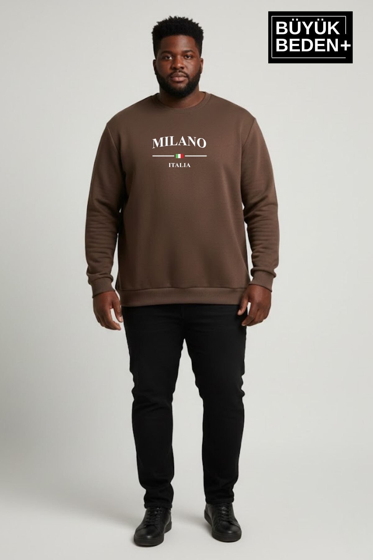 Erkek Büyük Beden MİLANO İTALiA Baskılı Bisiklet Yaka İnce Sweatshirt SPR26BSW956-9